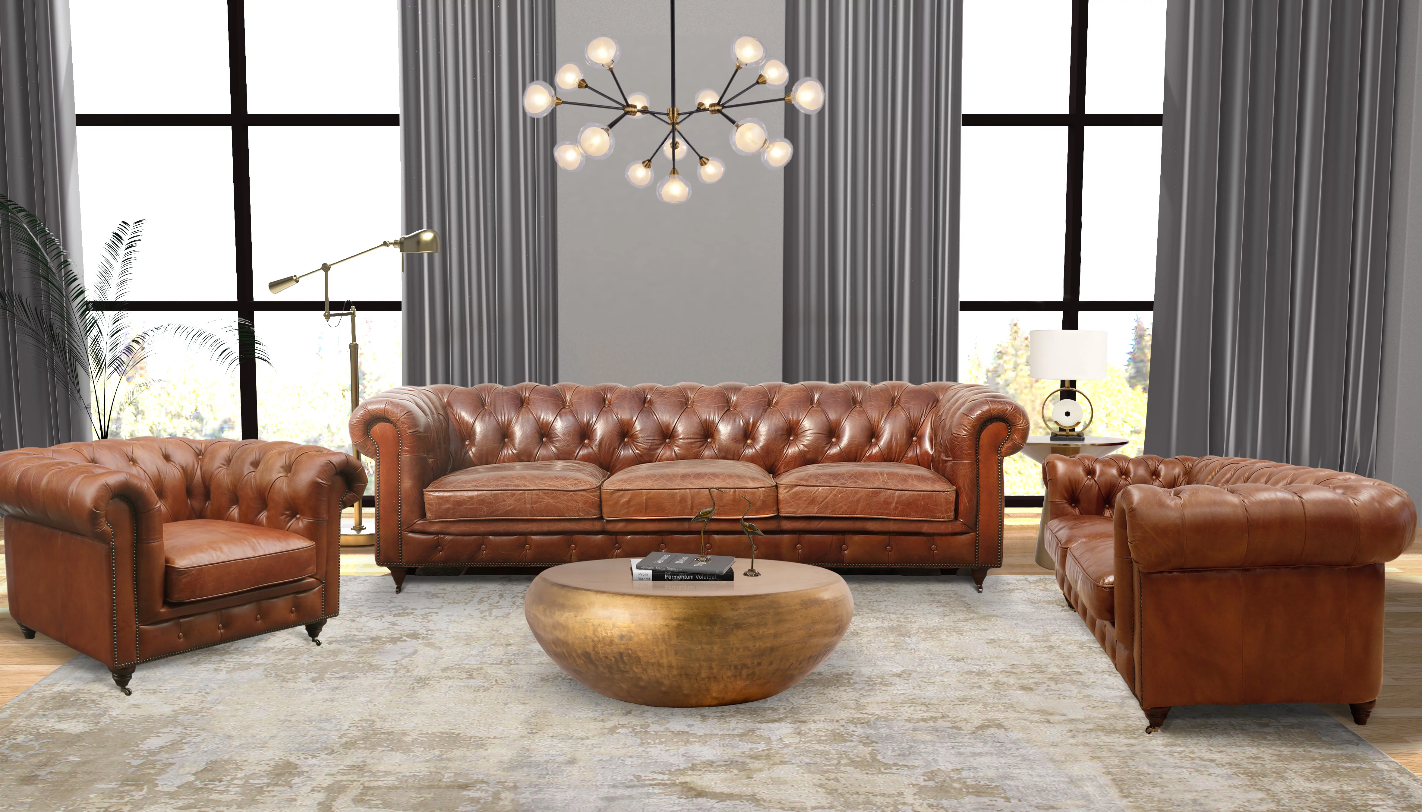 Pasargad Home Paris Club Chesterfield Tufted Sofa, Brown