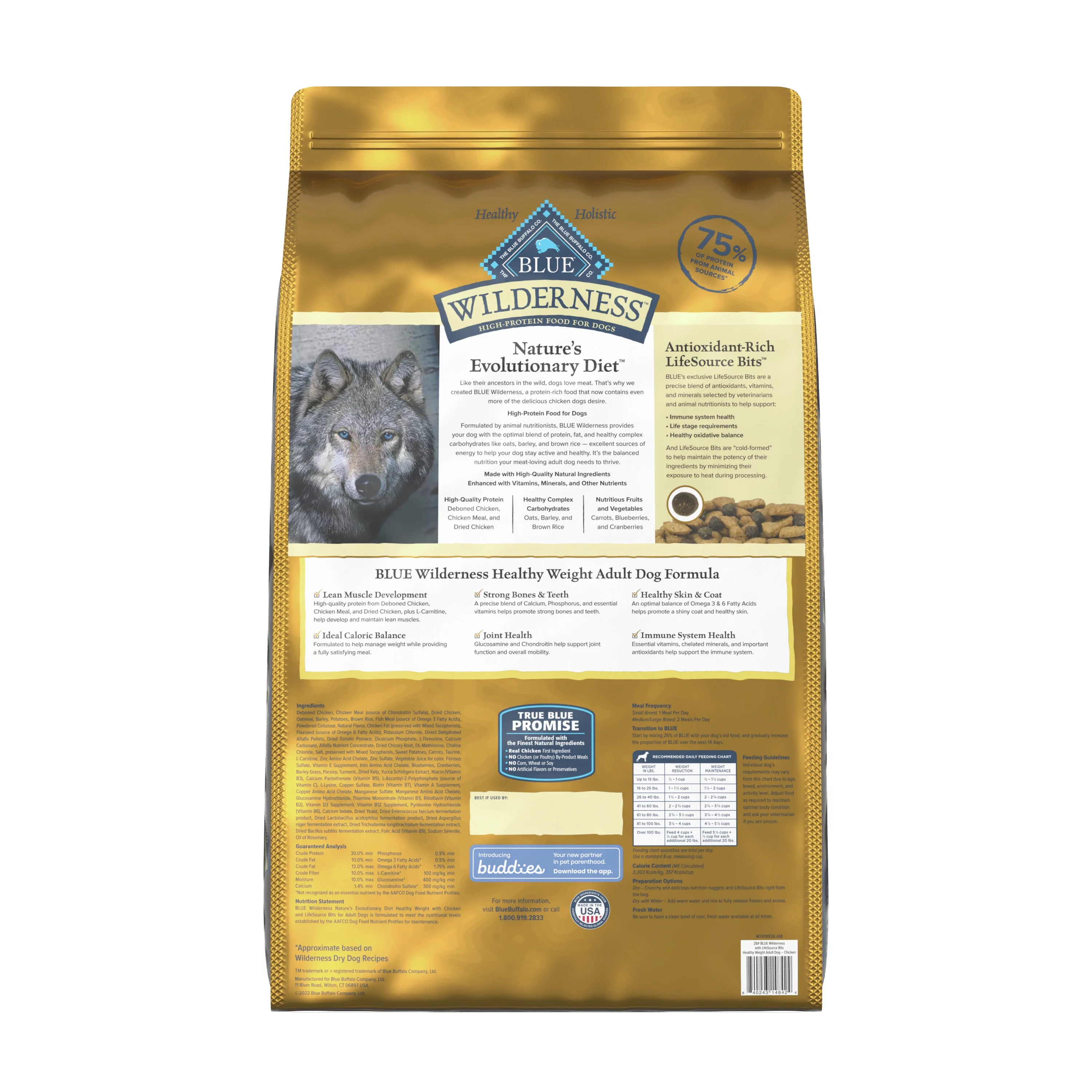 Blue Buffalo Wilderness High Protein Natural Healthy Weight Adult Dry Dog Food Plus Wholesome Grains, Chicken 28 lb Bag