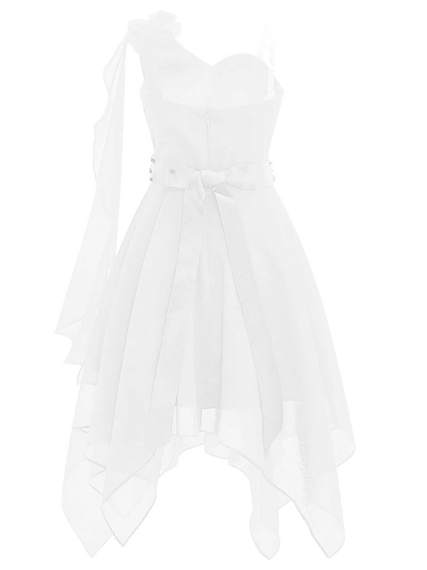 Zaldita Kids One Shoulder Flower Girl High Low Dress Pleated Chiffon Junior Bridesmaid Dresses White 10