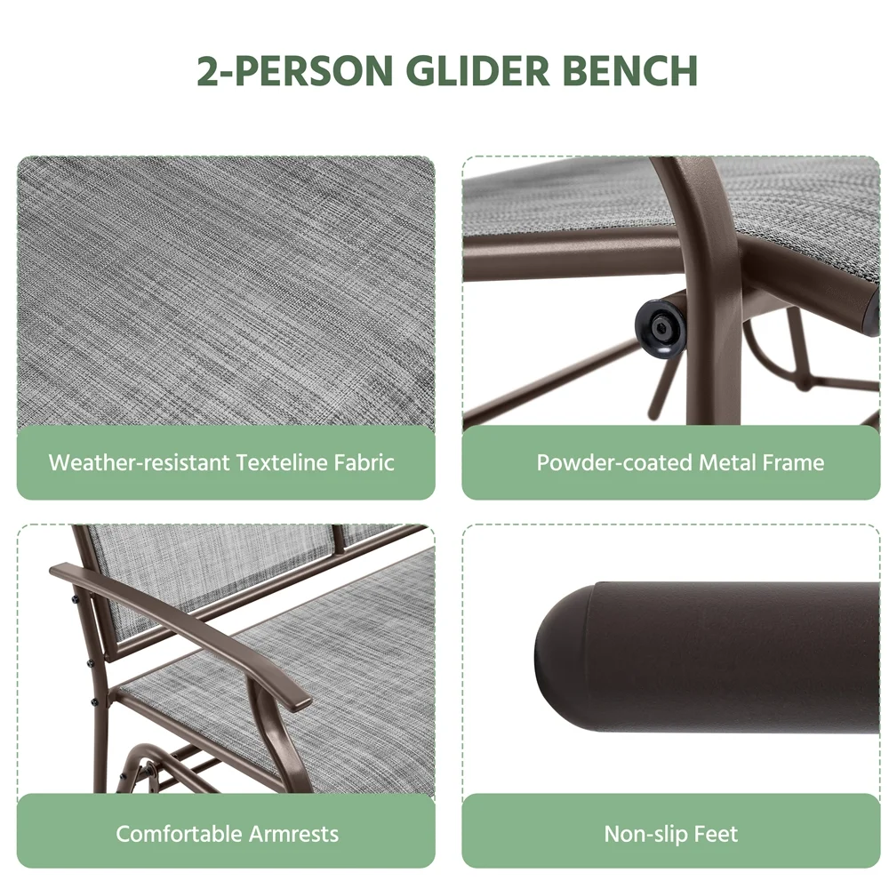 Topeakmart 2-Person Patio Swing Glider Bench Texteline with Steel Frame, Gray