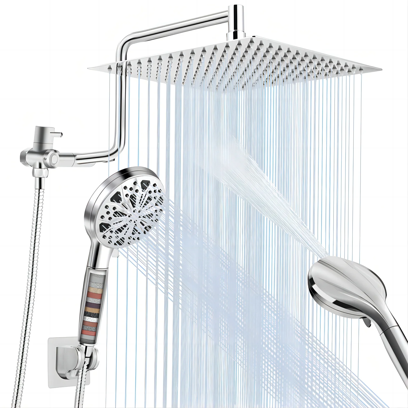Shower Head With Handheld Spray Combo,10 Inch Filtered High-Pressure Rainfall Shower Head With 12