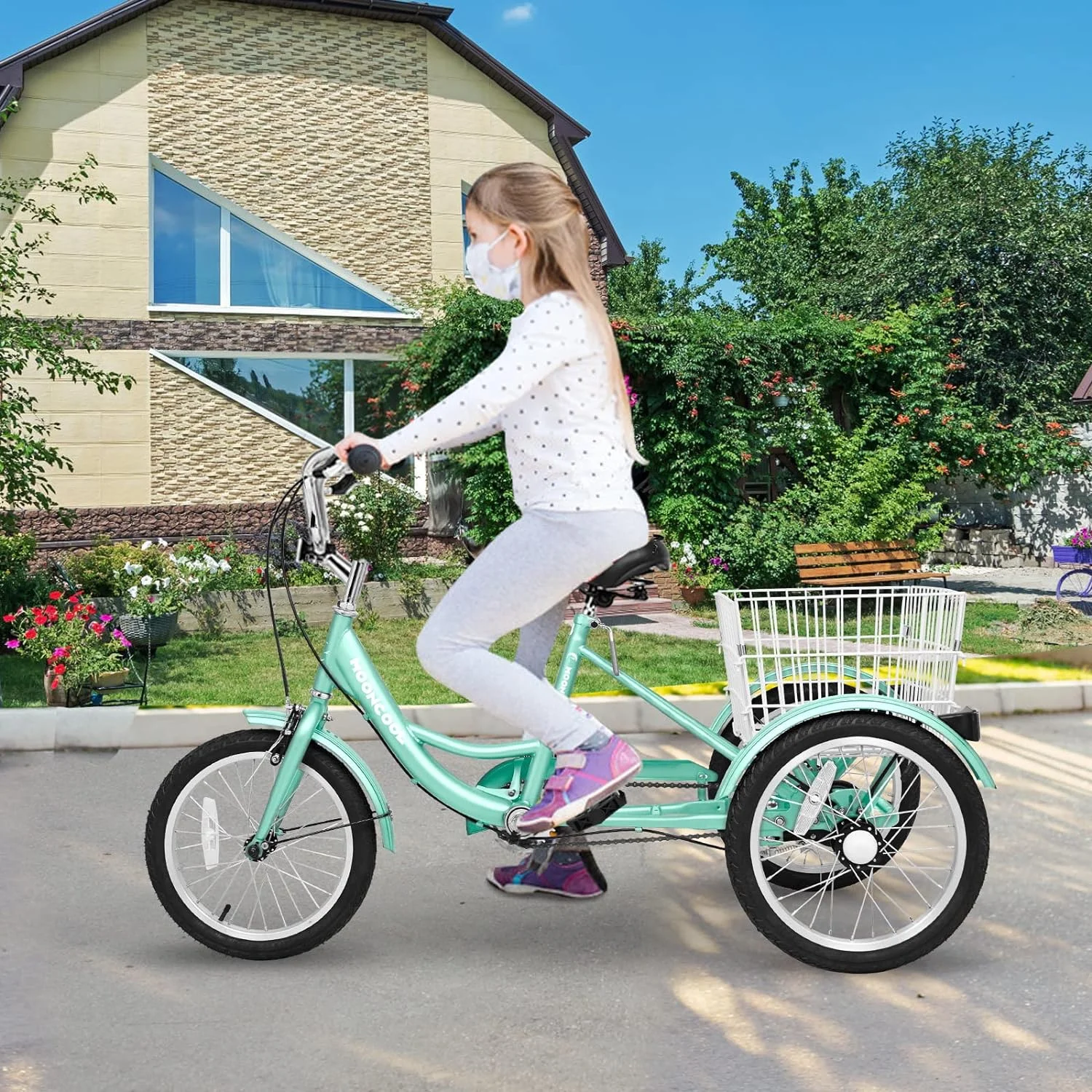 FICISOG Tricycle for Kids,16-Inch Trike for Boys Girls 5 Wheel Bikes for Beginner Riders, Child Cruiser Bike with Adjustable Height and Rear Basket
