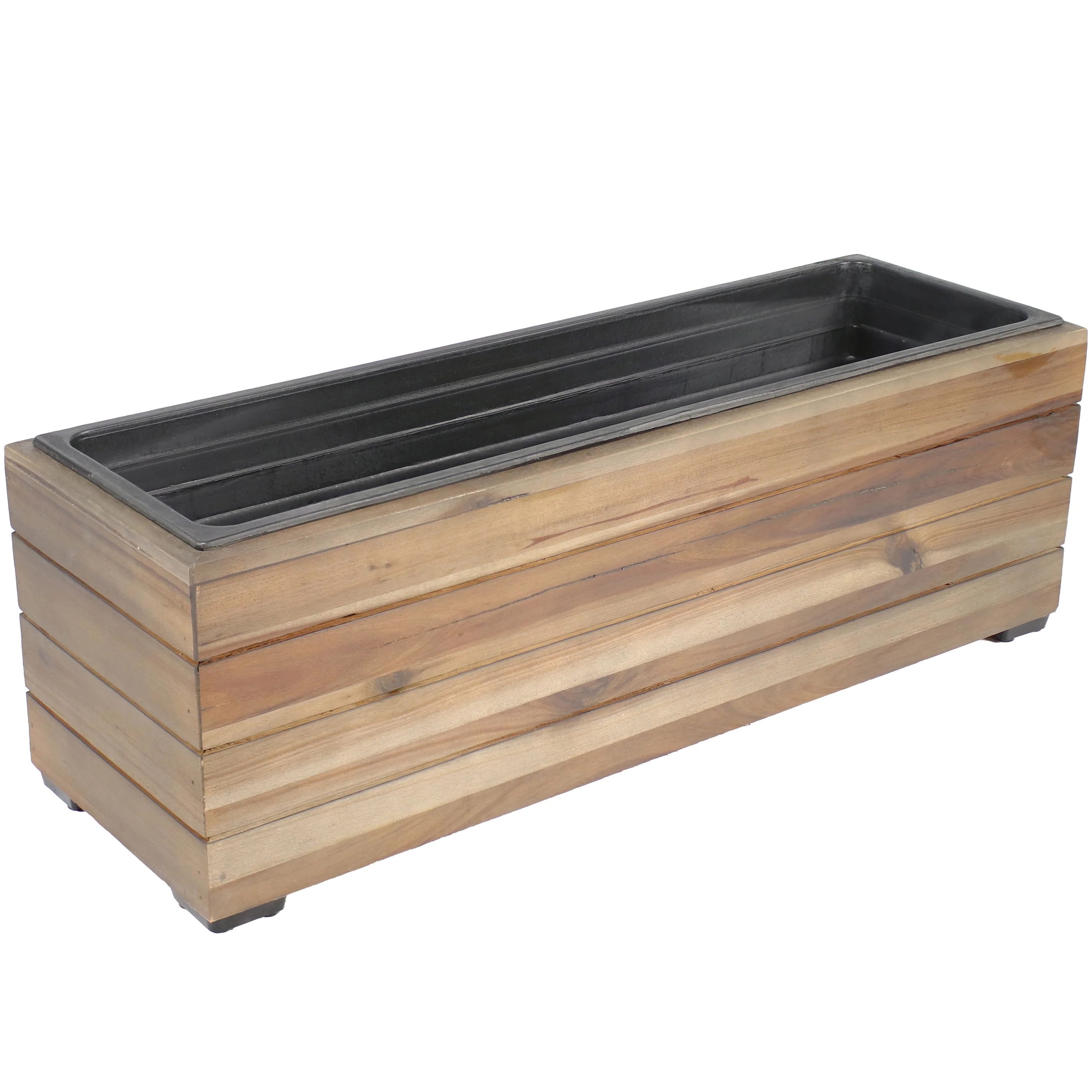 Sunnydaze Rectangular Wood Planter Box with Plastic Liner - Anthracite Stain