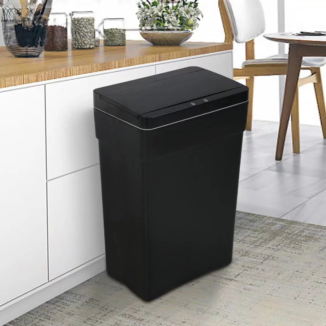 Dkeli Plastic Kitchen Trash Can Automatic 13 Gallon Garbage Can with Lid, Black