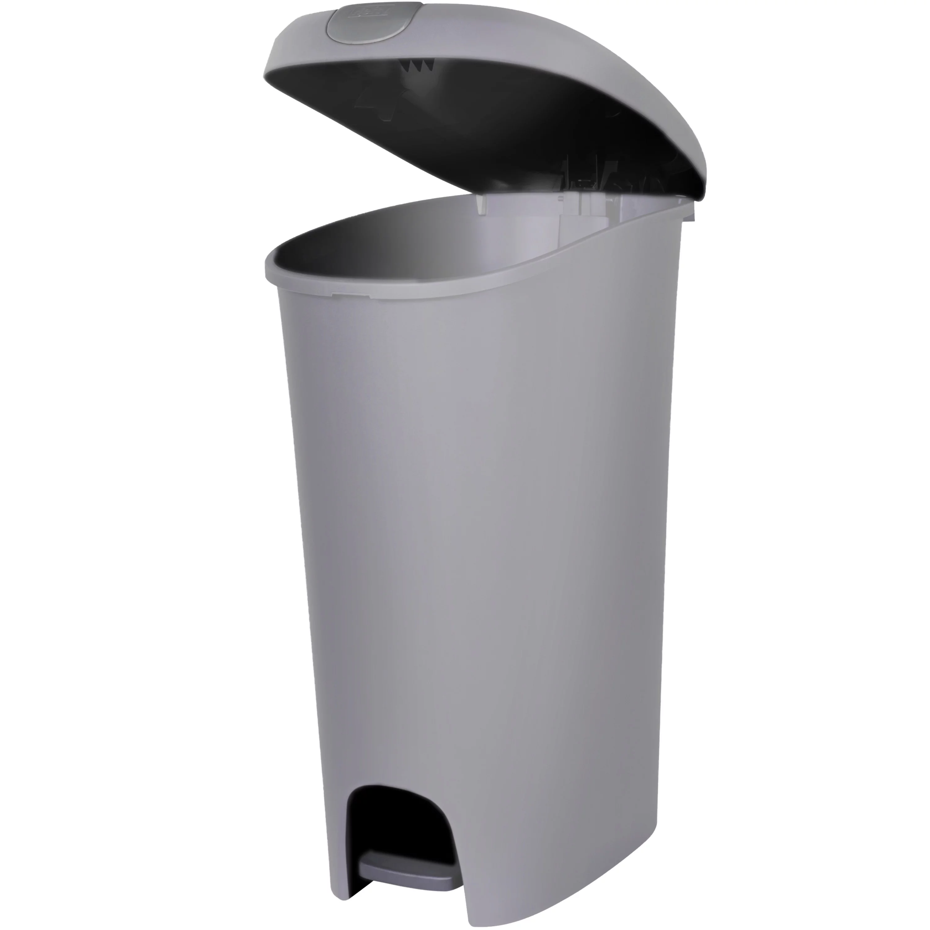 Hefty 12 Gallon Trash Can, Plastic Slim Lockable Step On Kitchen Trash Can, Gray