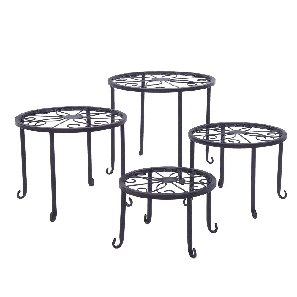 SamyoHome Round Nesting 4 Pack Plant Stand,Heavy Duty 50 lb Flower Pot Holder Black