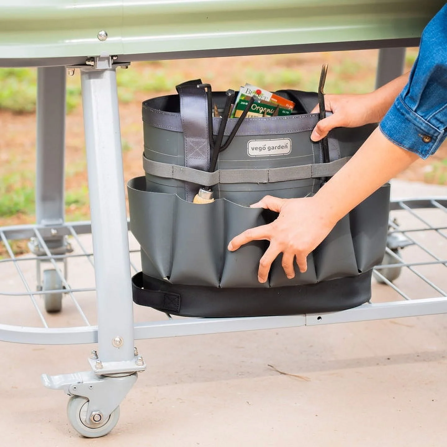 Vego Garden 2 x 6 ft Elevated Self-Watering Rolling Planter Raised Garden Bed Kits-Pearl White