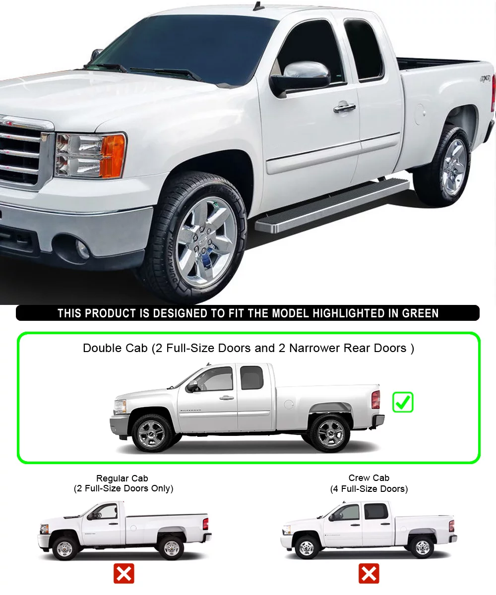 APS iBoard Running Boards 6 inches Compatible with Chevy Silverado GMC Sierra 1500 2500 1999-2013 Double Cab & 2500HD 3500 2001-2014 (Exclude CK Classic) Stainless Steel (Nerf Bars Side Steps Bars)