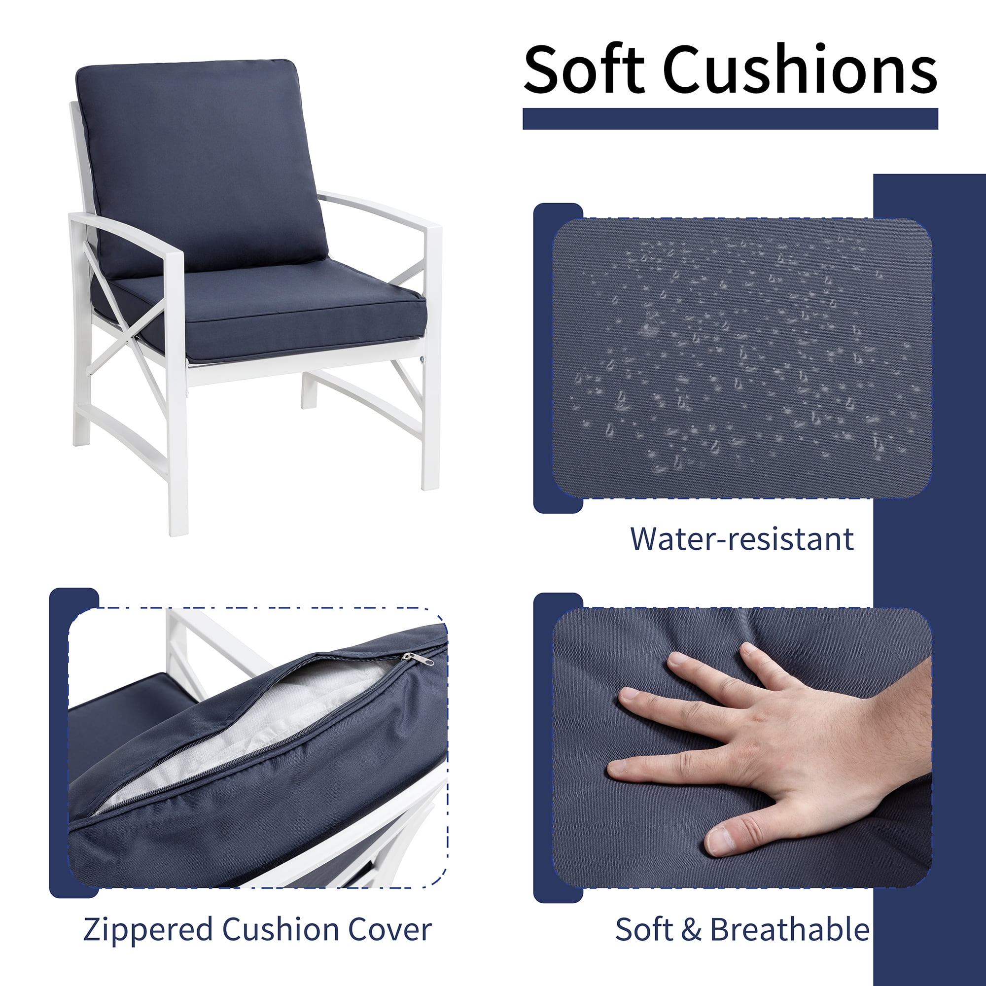 Walsunny 5-Piece Patio Furniture Set, Outdoor Furniture with Loveseat Sofa Coffee Table Metal Patio Set with Detachable Cushions Navy Blue