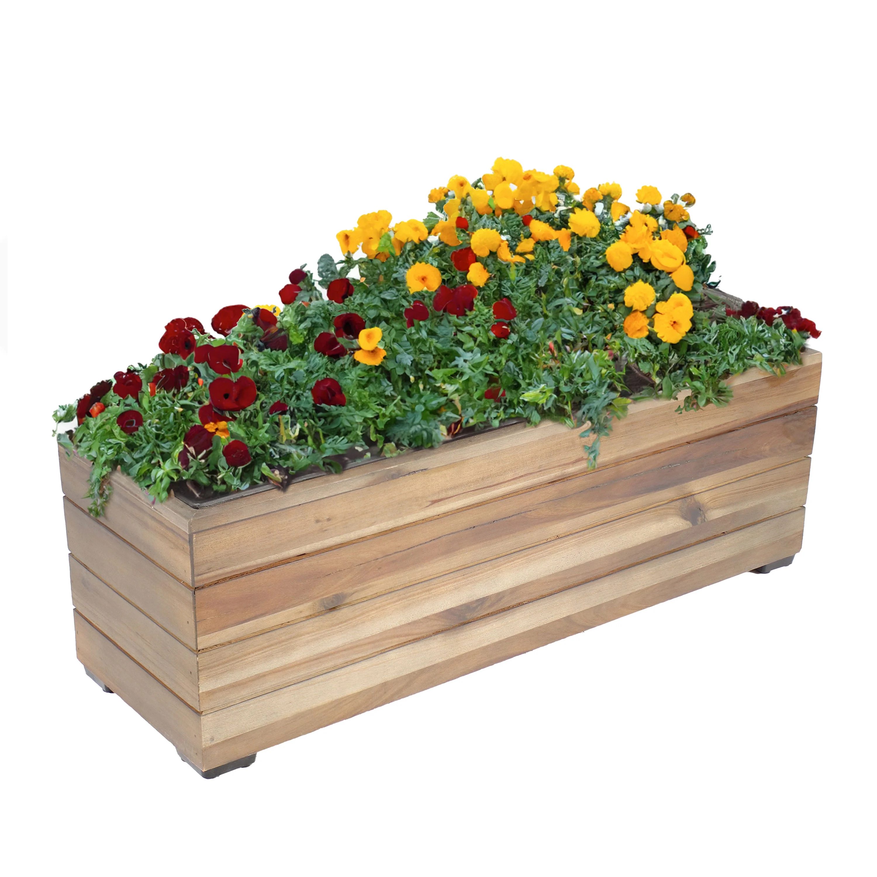 Sunnydaze Rectangular Wood Planter Box with Plastic Liner - Anthracite Stain