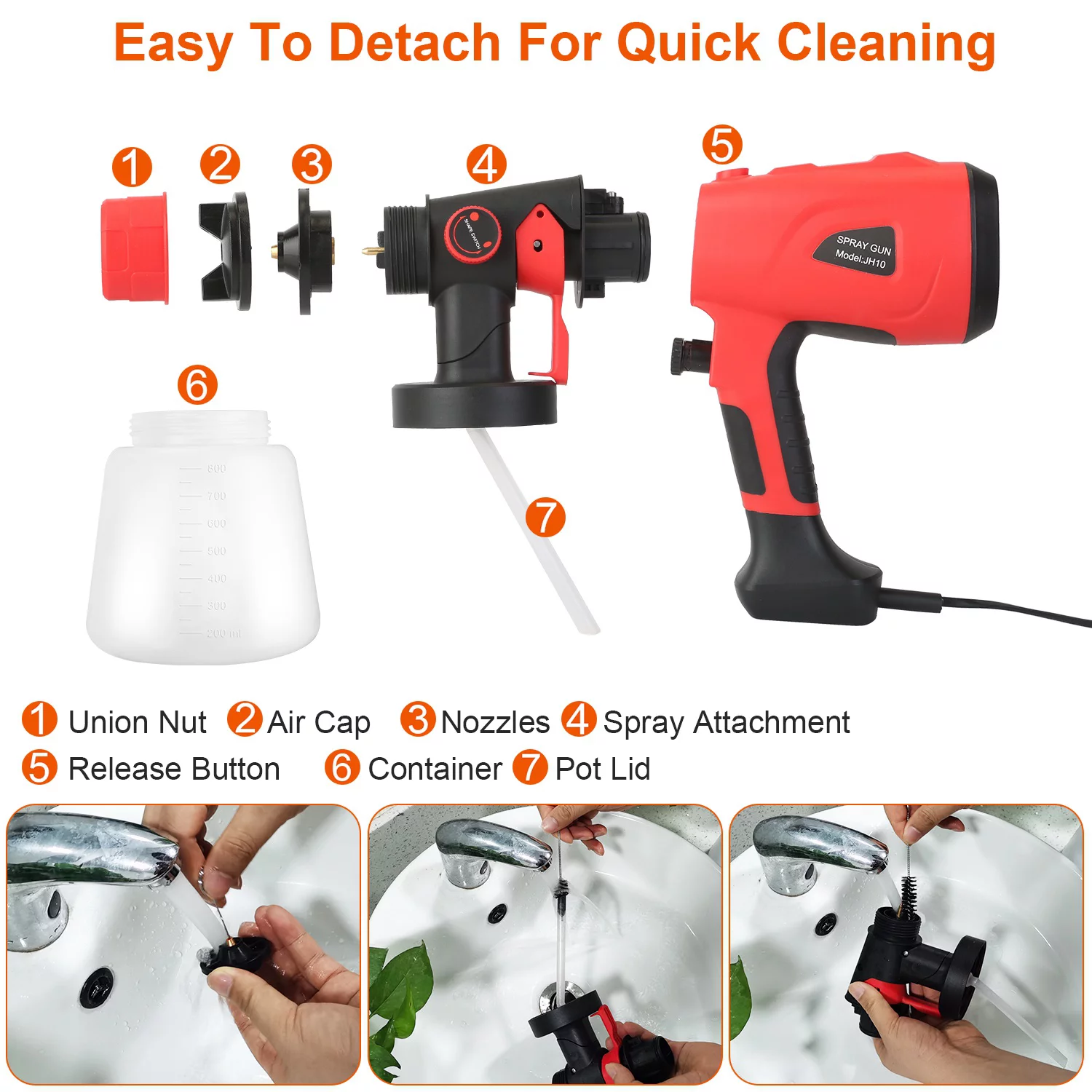 iMountek Electric Paint Sprayer HVLP Spray Painting Machine with 3 Spray Patterns 5 Nozzles 800ML Detachable Cup for Fences Bricks Walls
