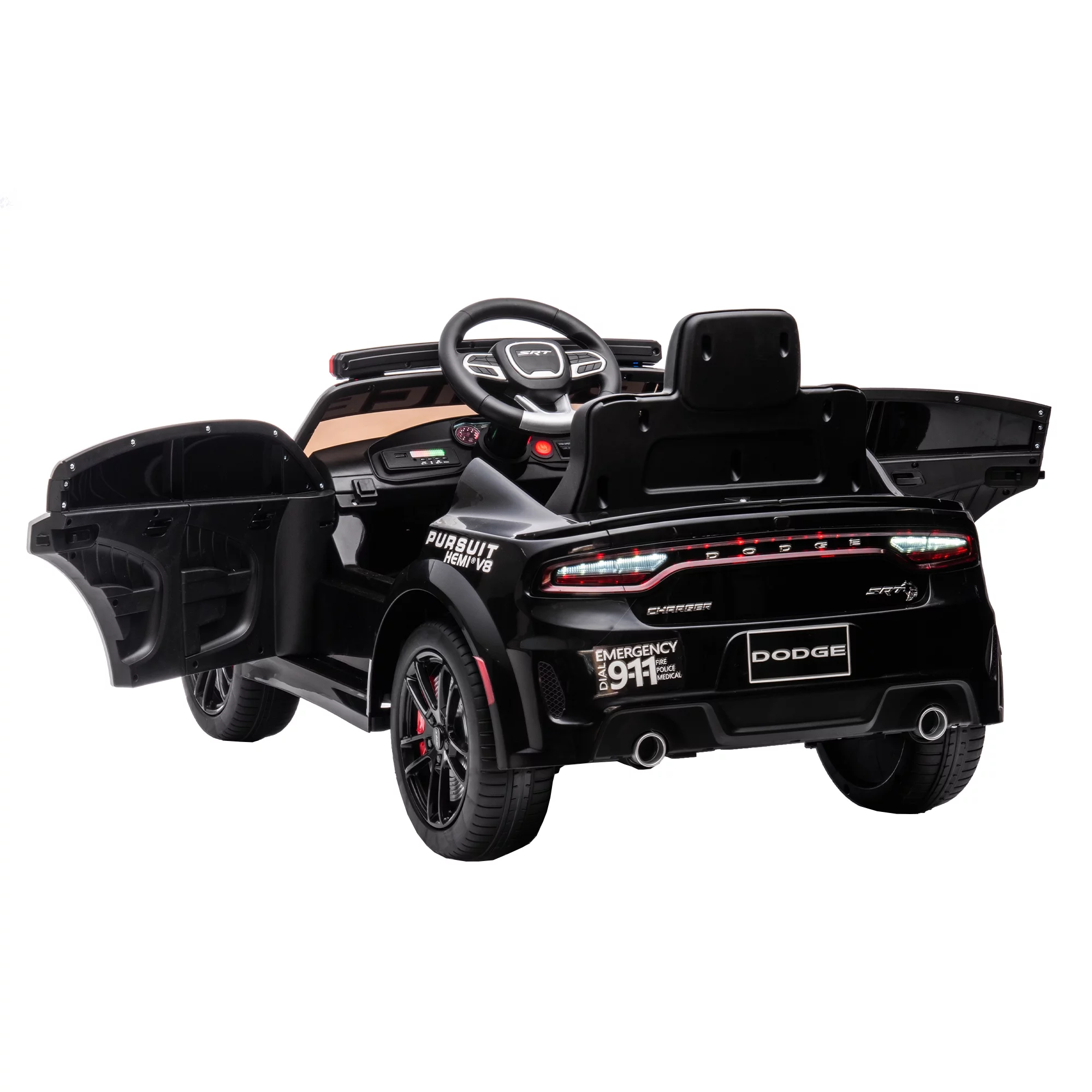 Police Car Ride on 12V Electric Car for Kids Battery Powered Ride on Toys Cop Car with Remote Contro, Four Wheel Suspension, Siren, Flashing Lights, Bluetooth, Kids Cars to Drive, Black