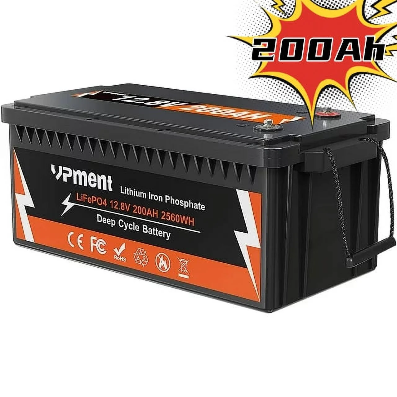 LiFePO4 12V 200Ah Lithium Iron Battery, Built-in 100A BMS, 4000+ Cycles,280amp Max for RV, Solar, Marine Boat