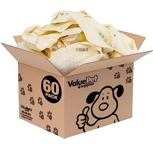 ValueBull Premium Cow Ears, Large, 60 Count Bulk Pack - All Natural Dog Treats, 100% Angus Beef, Single Ingredient Rawhide Alternative, Cleans Teeth & Gums