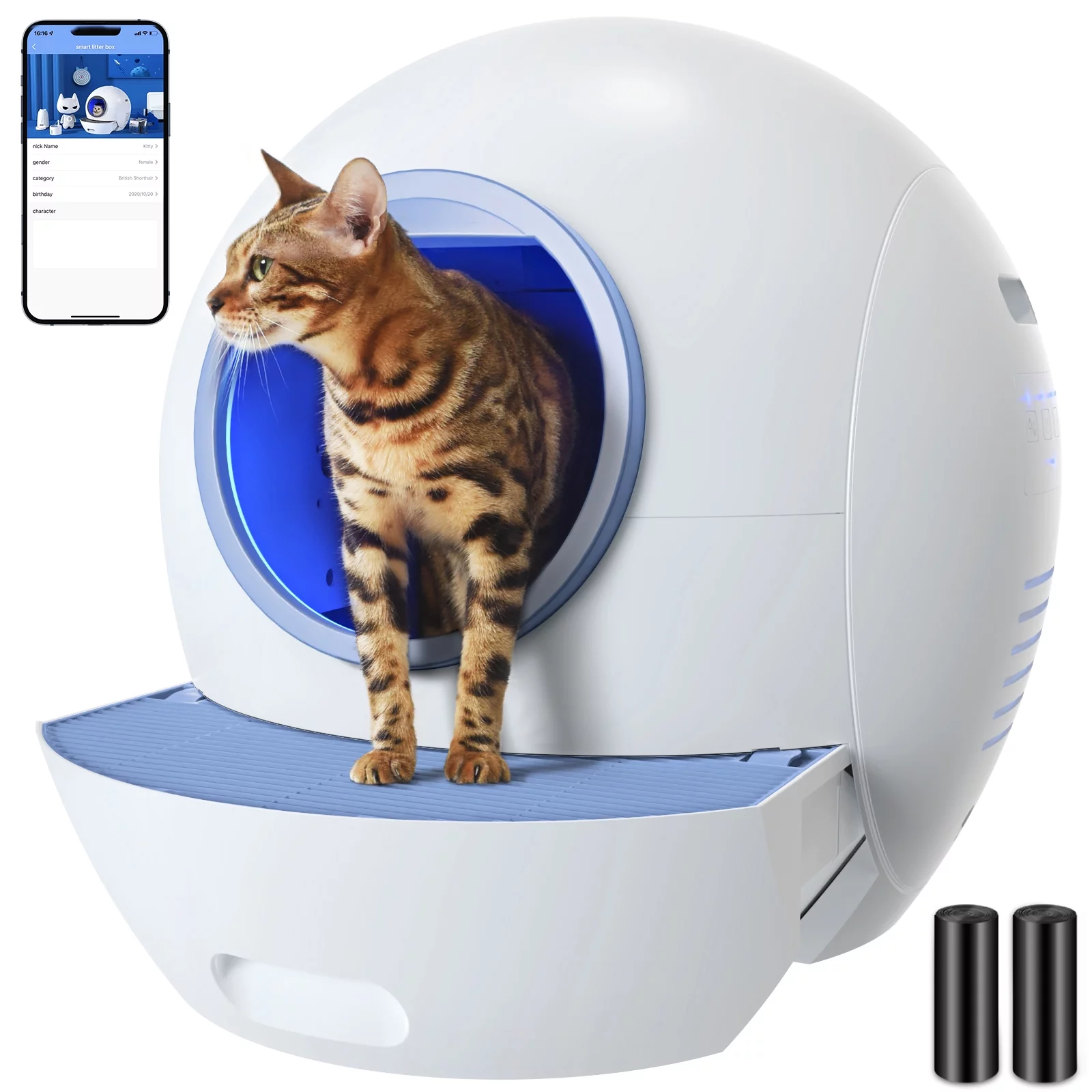 ELS PET Self Cleaning Litter Box, Automatic Cat Litter Box with App Control , Integrated Safety Protection Smart Auto Cat Litter Box