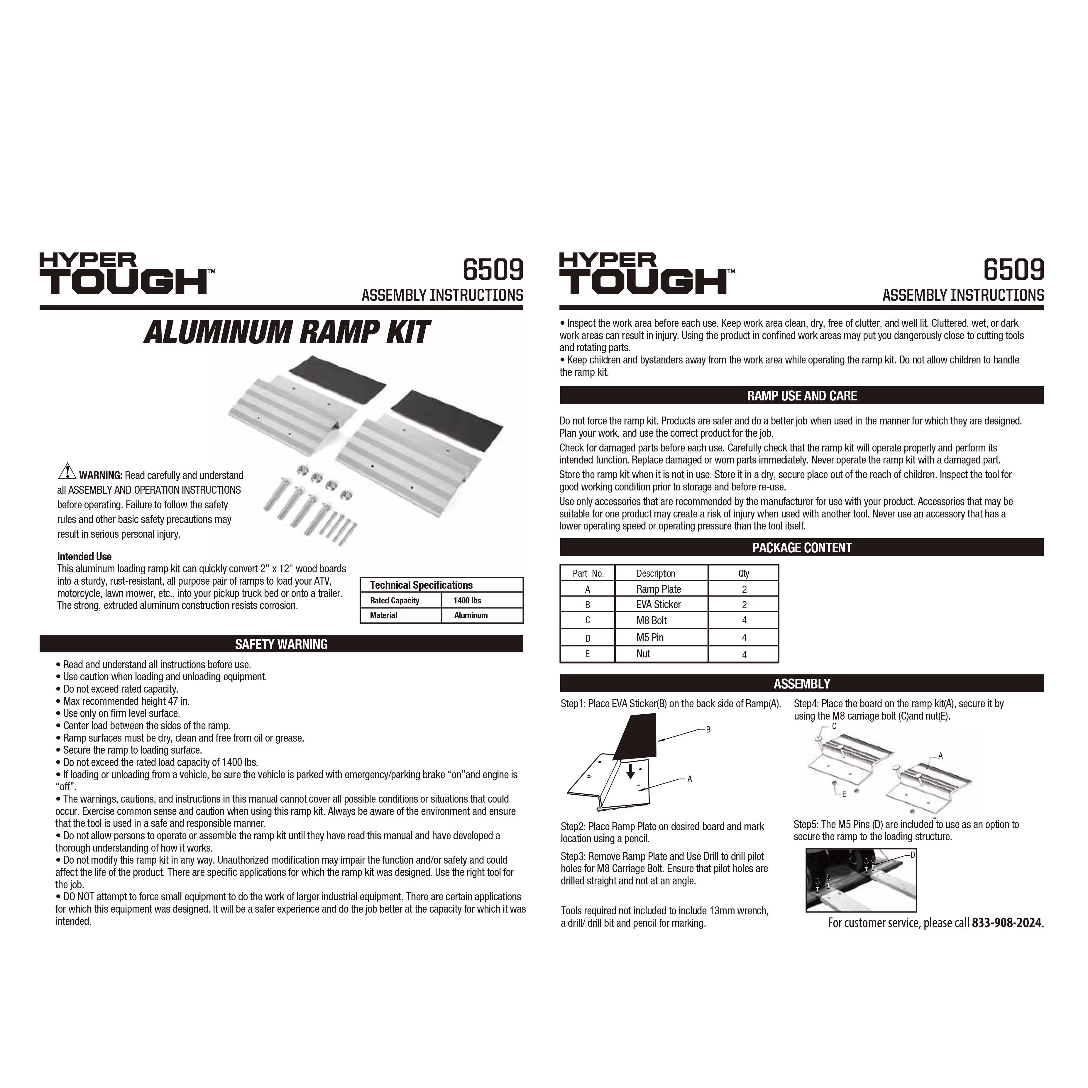 Hyper Tough 12-inch Aluminum Ramp Kit, Automotive Specialty Parts, Model 6509, Universal Vehicle