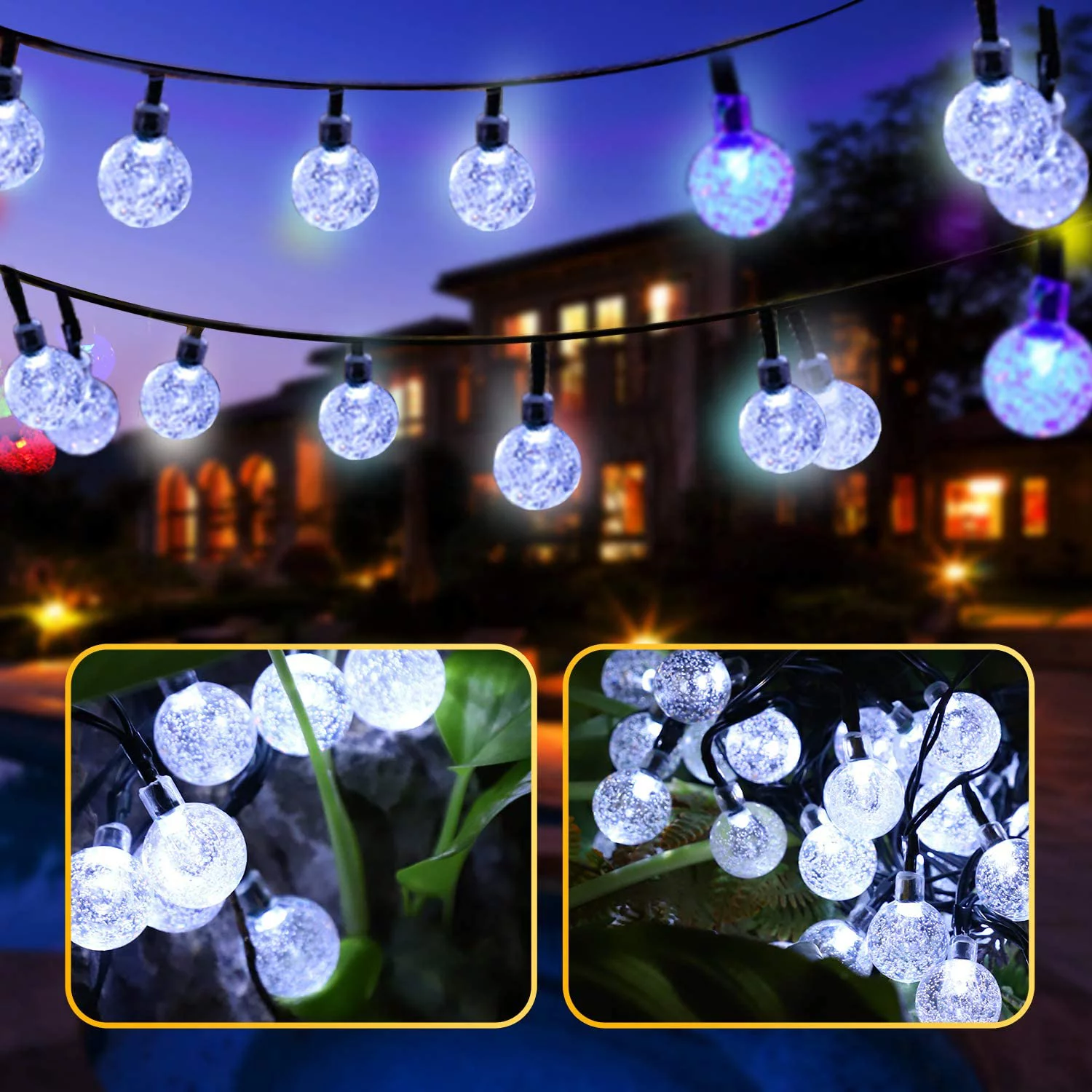 SOWAZ Solar String Lights Outdoor 21ft 30 LED Globe String Lights, Waterproof Crystall Ball Lights Solar Patio Lights with 8 Modes for Garden, Lawn, Patio, Gazebo, Yard, Outdoors (White)