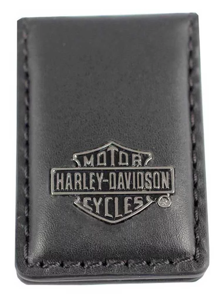 Harley-Davidson Men's B&S Medallion Leather Magnetic Money Clip - Black, Harley Davidson