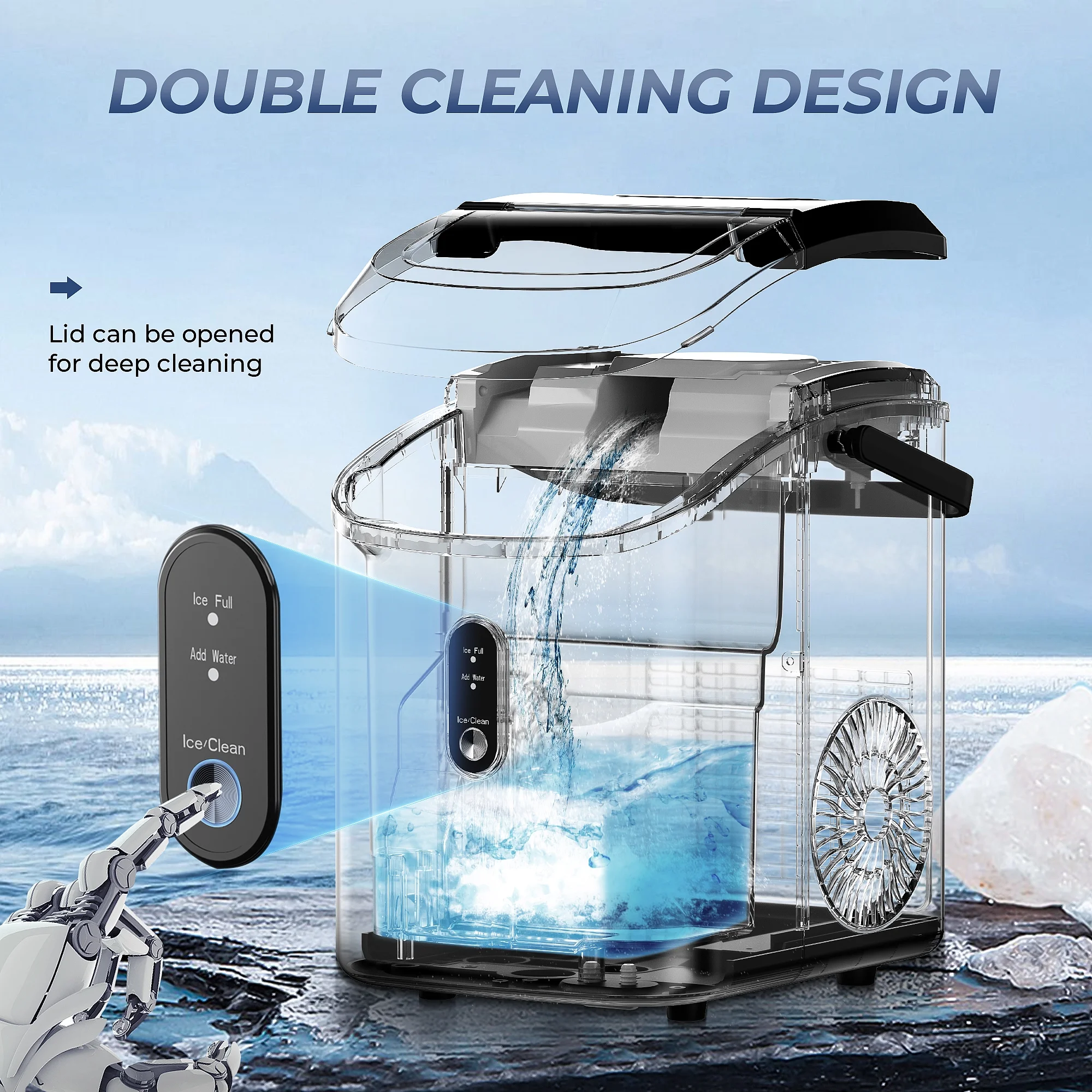 Simzlife Nugget Ice Maker Countertop with Soft Chewable Ice, 34lbs/24H, Ready in 6 Mins, Self-Cleaning, Pebble Portable Ice Machine for Home,Kitchen,Office, Silver