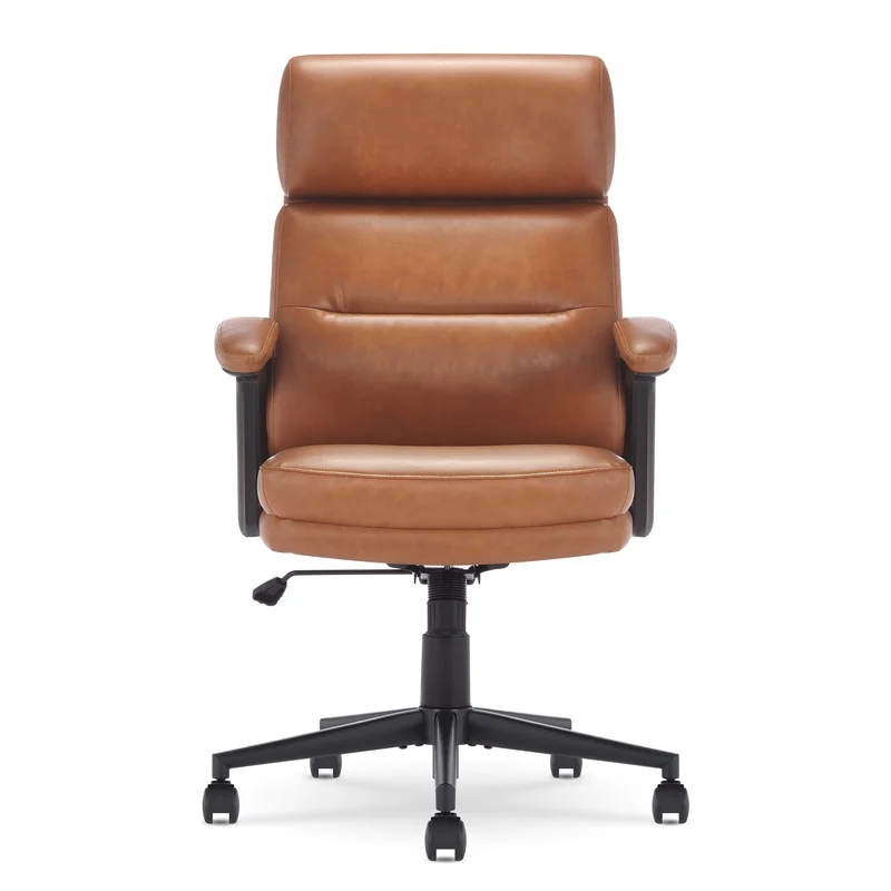 Serta Comfort Executive Ergonomic Mid-Back Office Chair Bonded Leather Cognac
