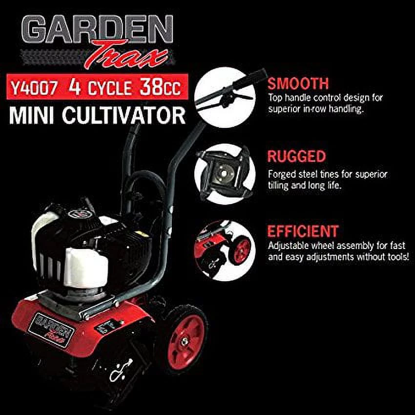 GardenTrax Gasoline Tiller W/4-Cycle Powerful 38cc Red Mini Cultivator