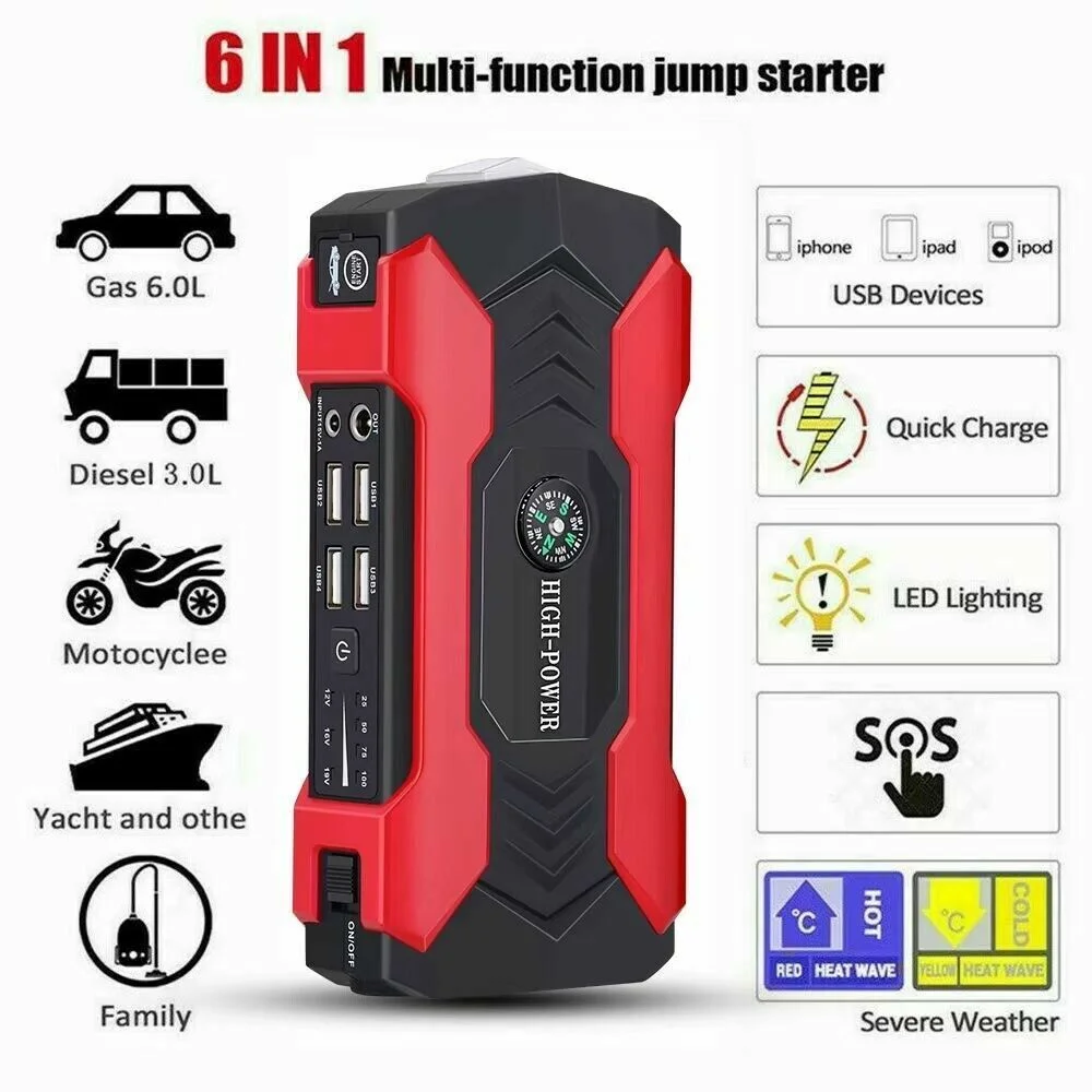 Beiou 99800mAh Car Jump Starter Booster Jumper Box & Portable Power Bank, Red