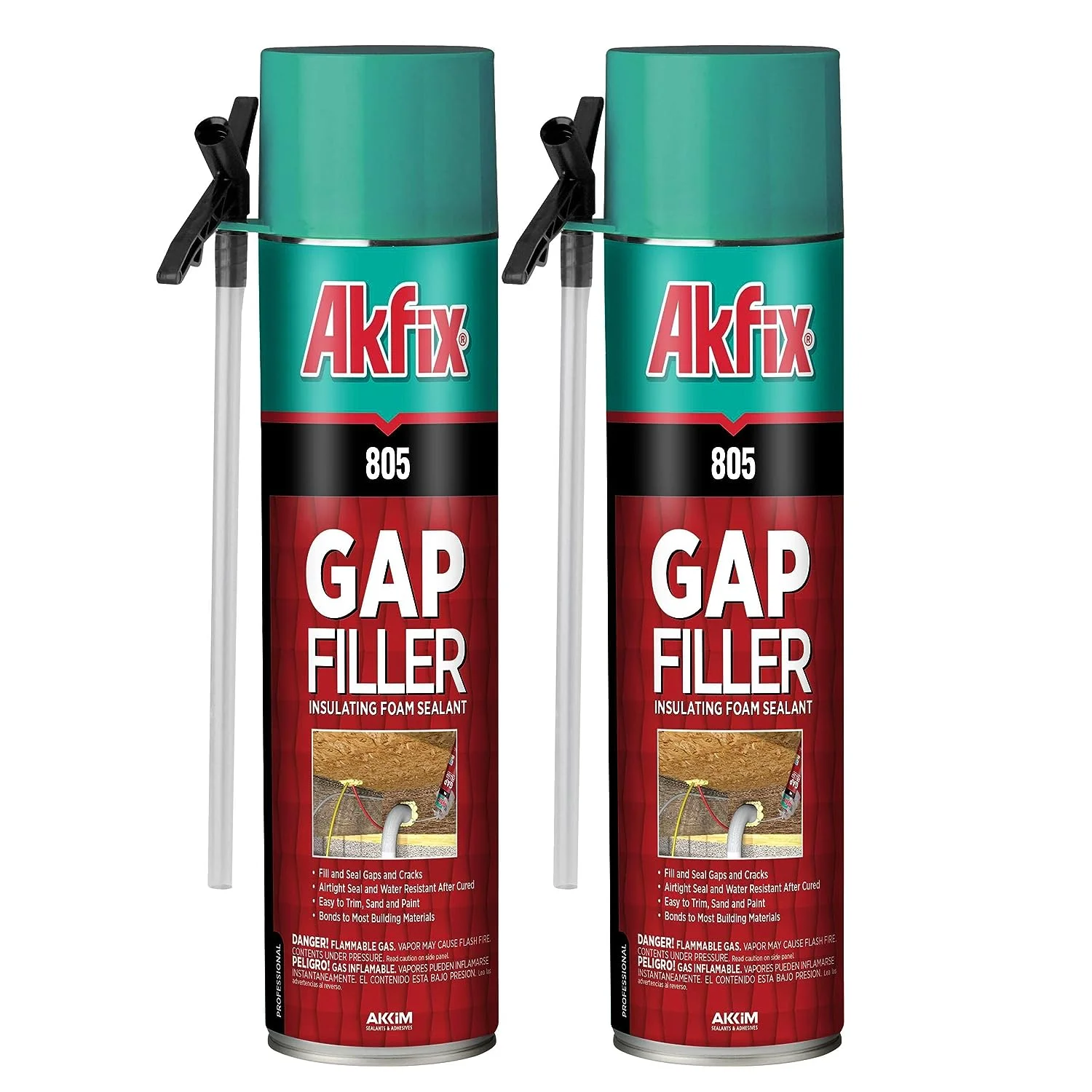 Akfix 805 Gaps & Cracks Insulating Foam, Window and Door, 25.3 oz, Straw Use, 2 Pack