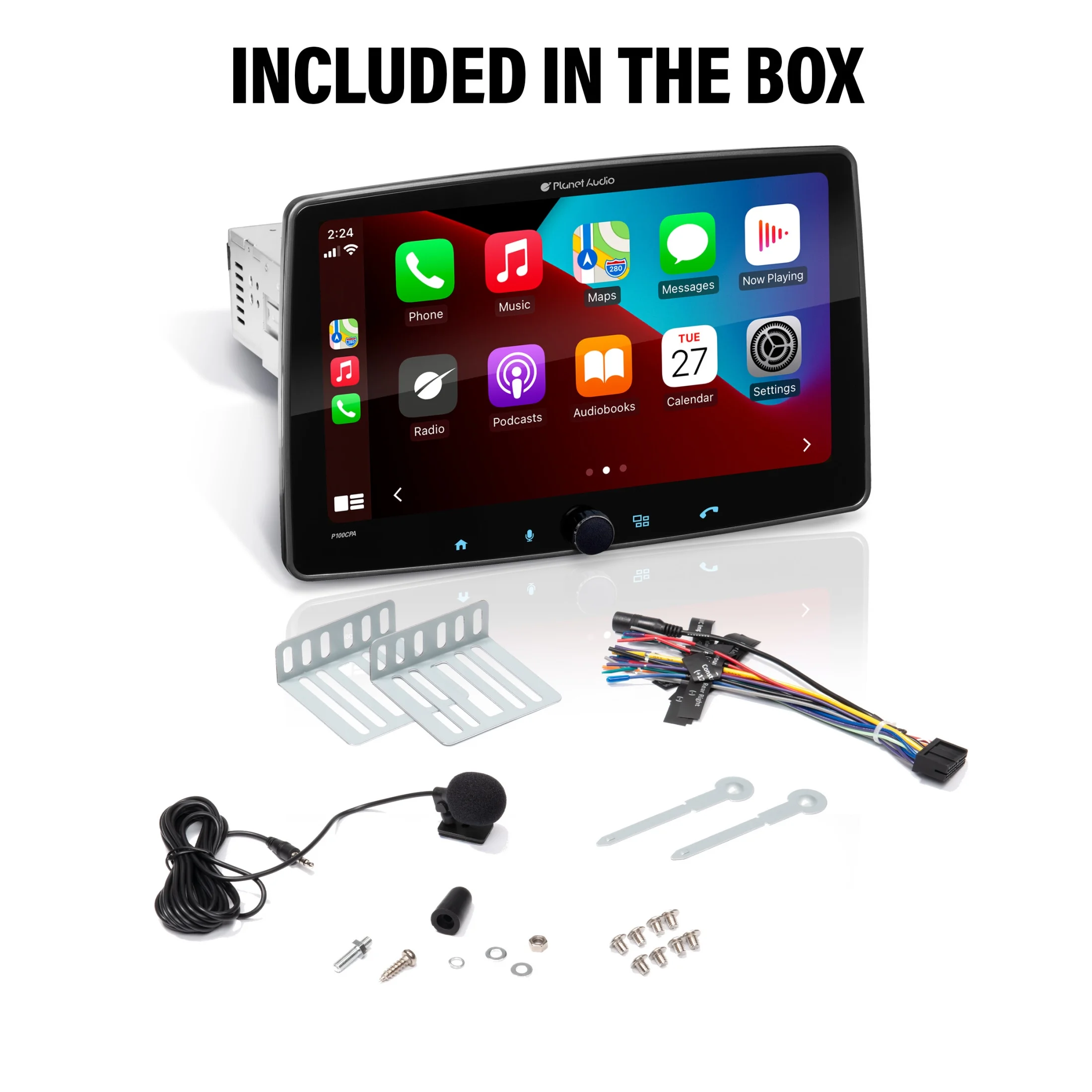 Planet Audio P100CPA Car Stereo - Apple CarPlay, Android Auto, Single Din, 10.1 Inch Touchscreen, Bluetooth, No CD DVD Player, AM/FM Radio Receiver