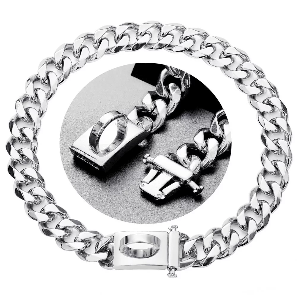 Silver Chains Choker Cuban Link Necklace Dogs Collar Large Medium Bulldog Rottweilers