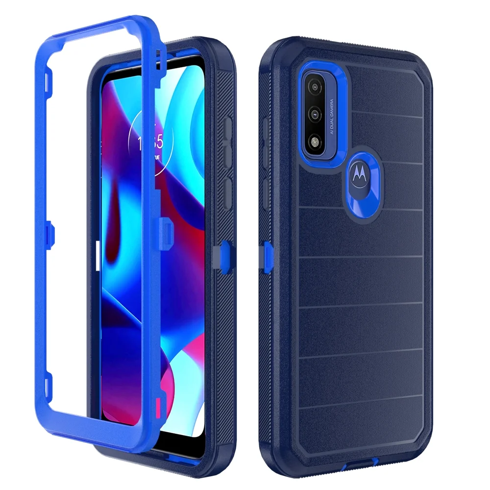 TASHHAR Moto G Play 2023 Case with Screen Protector Military Grade Full Body Multilayer Drop Shock Protection Rugged Durable for Motorola G Play 2023 Phone - Dark Blue