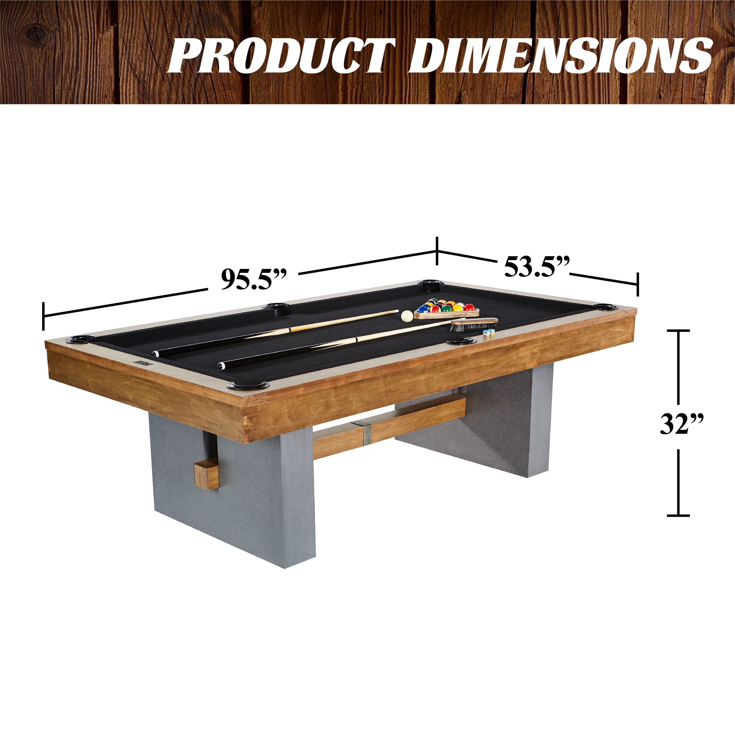 Barrington Billiards 8' Urban Black Drop Pocket Table With Pool Ball and Cue Stick Set