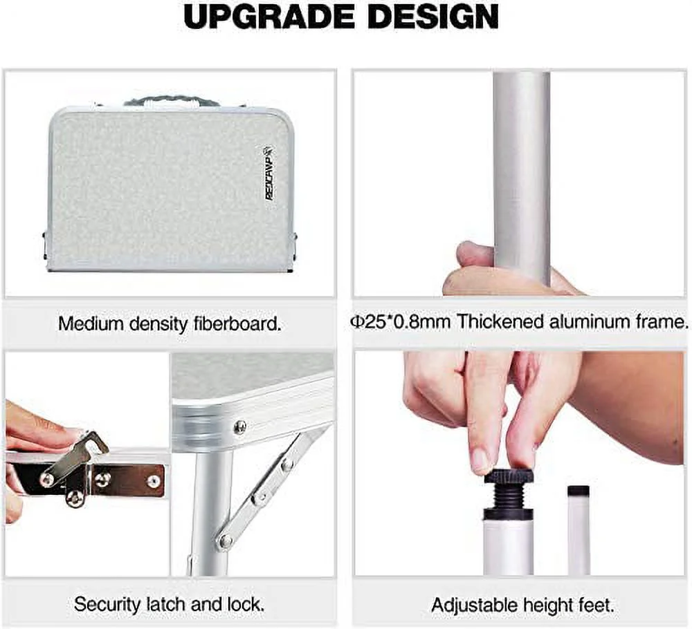 REDCAMP Folding Camping Table Adjustable, Portable Picnic Table with 2 Chairs, Aluminum White 35.4