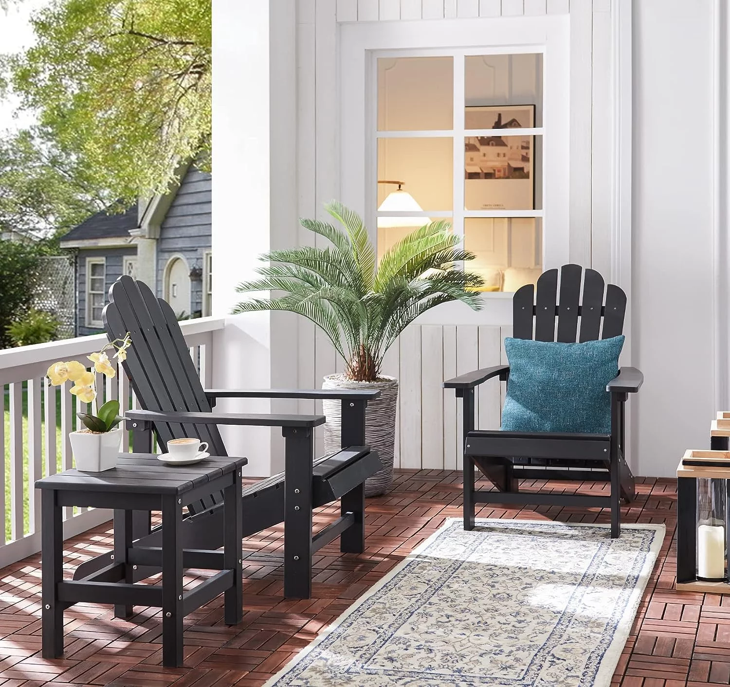 Efurden Adirondack Chair Set of 2, Weather Resistant & Durable Fire Pits Chair for Lawn and Garden, 350 lbs Load Capacity, Polystyrene (Black)