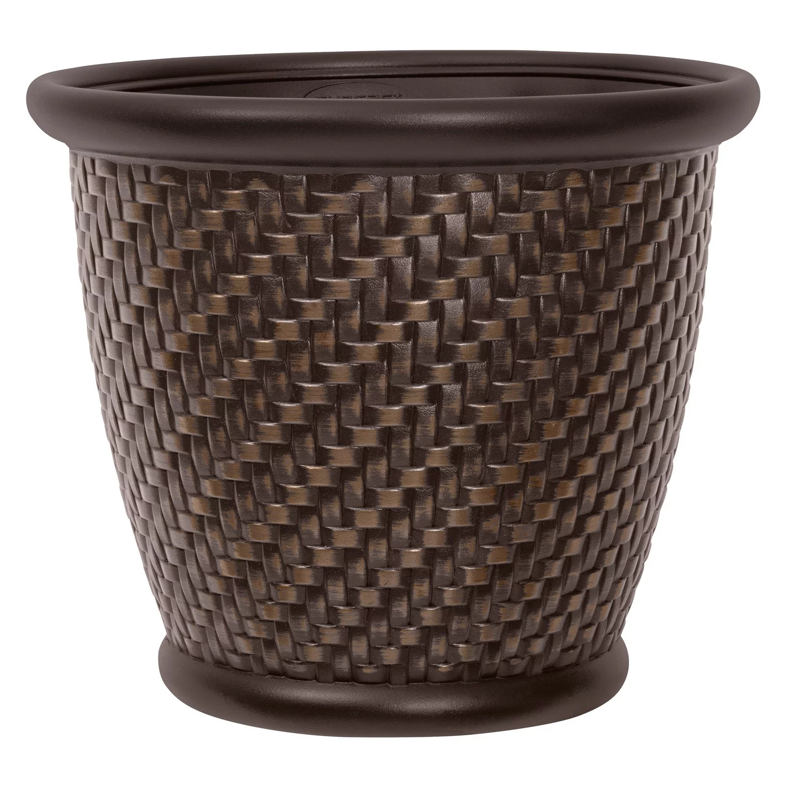 Suncast Herringbone 18 in Round Blow Molded Resin Planter,Java (2-Pack)