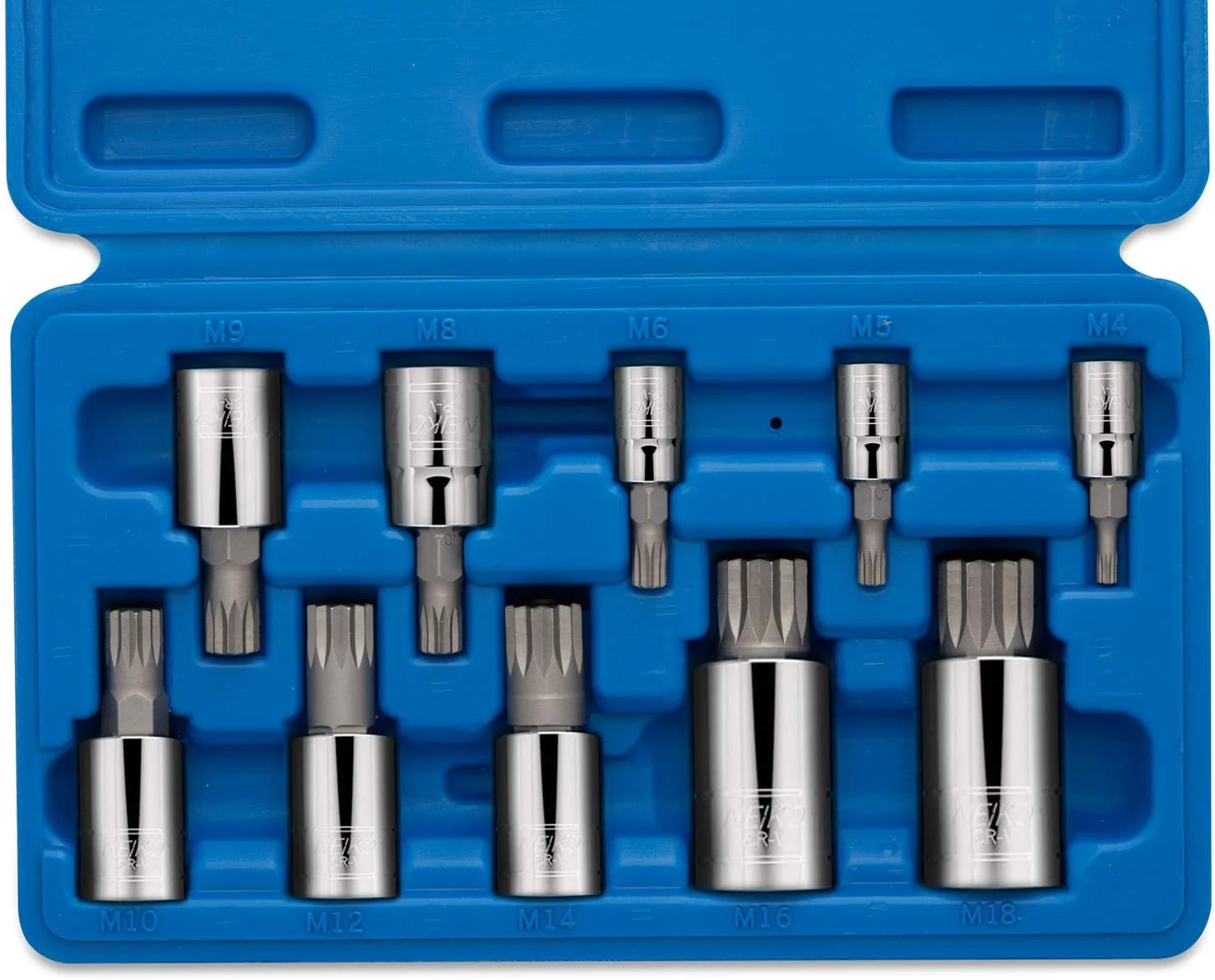 NEIKO 10056A 1/4-Inch, 3/8-Inch & 1/2-Inch Drive XZN Triple Square Spline Bit Socket Set , 10 Piece Set , Cr-V Sockets and S2 Steel Bits Standard 10 Piece