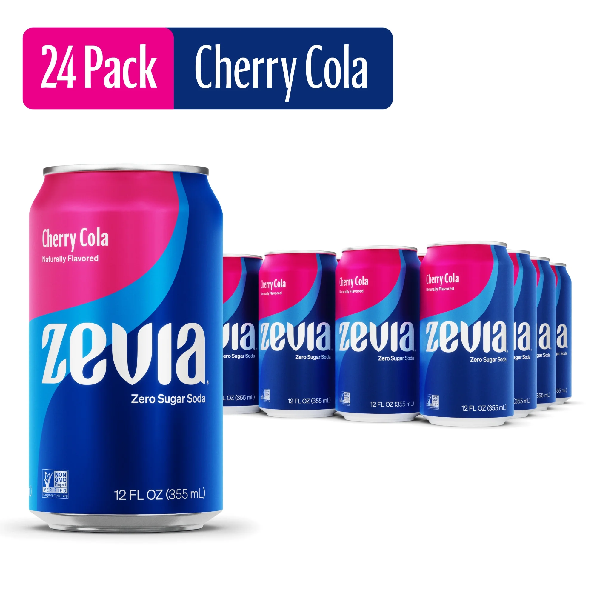 Zevia Zero Sugar, Cherry Cola Soda, 12 Fl Oz (Pack of 24)
