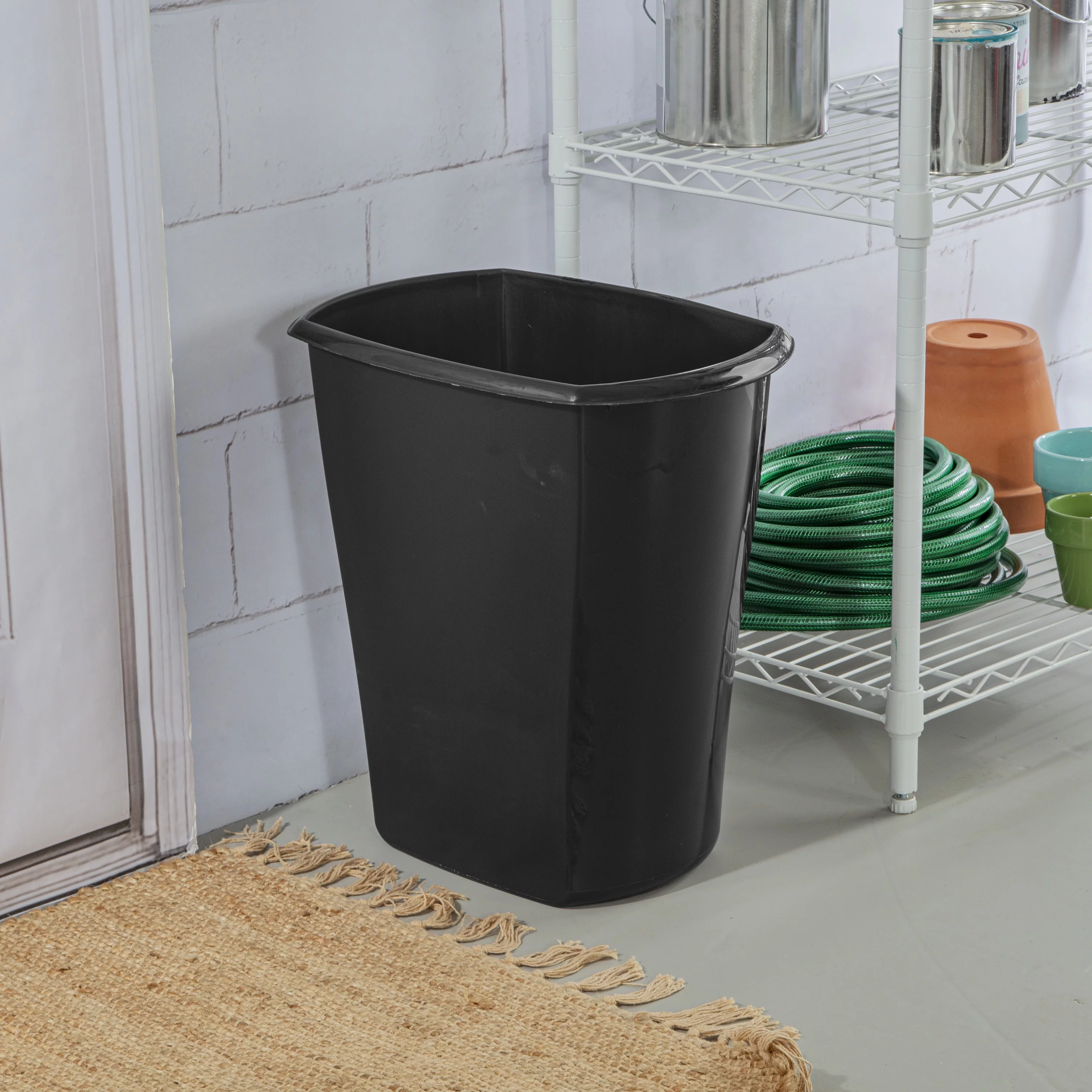Sterilite 10 Gal. Rectangular Wastebasket Plastic, Black, Set of 6