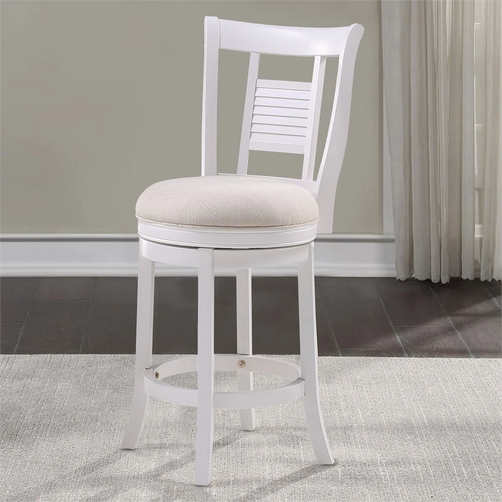 Home Square 3 Piece Upholstered Solid Wood Swivel Counter Stool Set in White