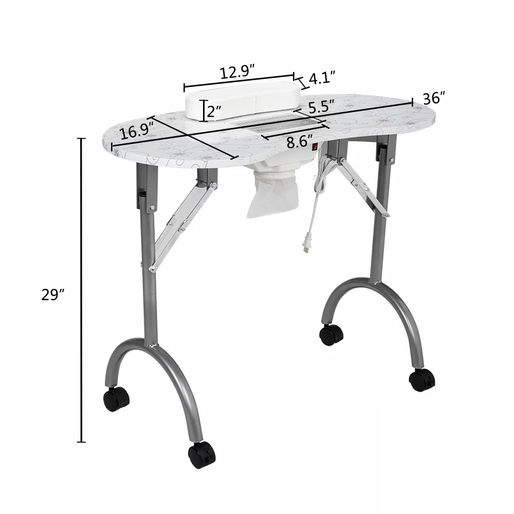 OmySalon Folding Manicure Table Nail Desk with Electric Dust Collector, Wrist Cushion & Carrying Bag