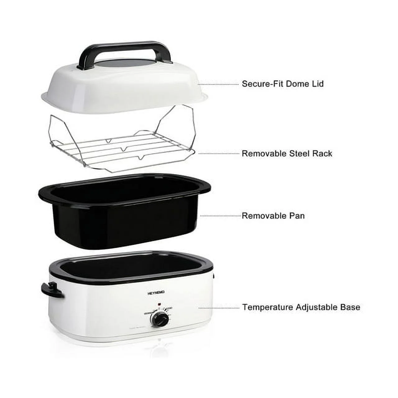 24 Quart Electric Roaster Oven Stainless Steel Roaster Pan With Self-Basting Lid Removable Insert Pot, White