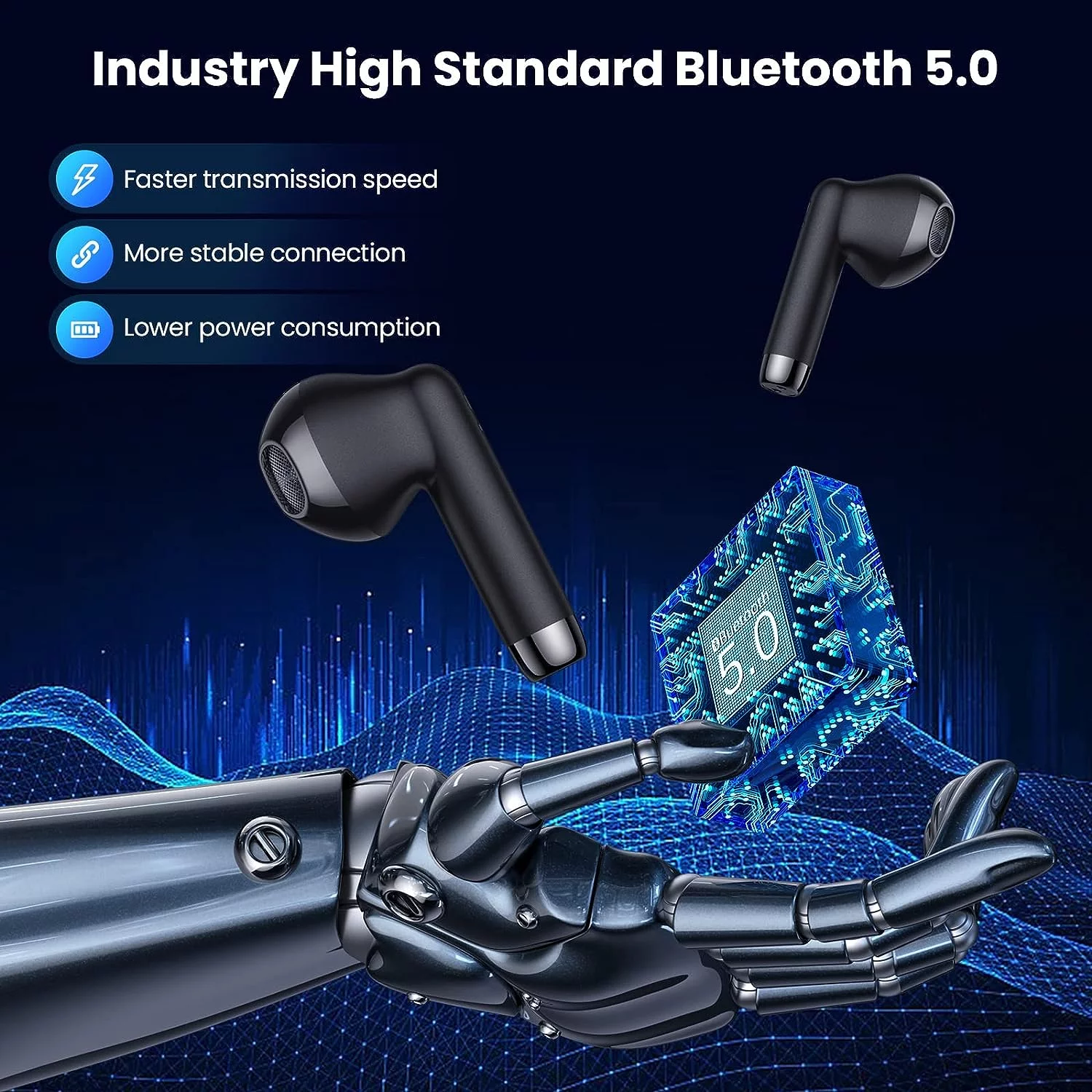 for T-Mobile REVVL 6x 5G Wireless Earbuds, Bluetooth 5.0 Headphones in Ear with Charging Case, Hands-Free Headset with Mic, Hi-Fi Stereo Sound, Touch Control - Black