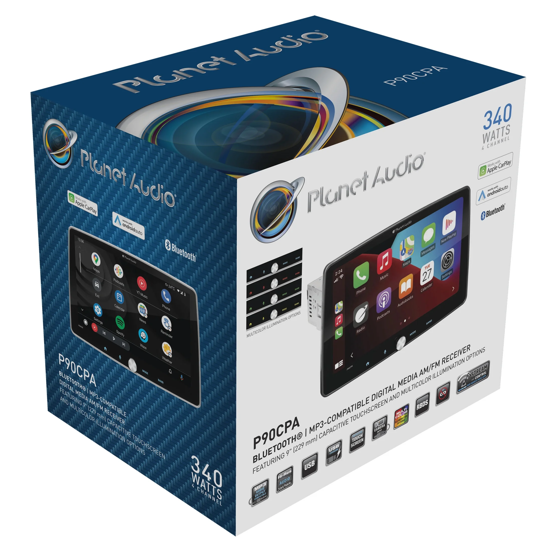 Planet Audio P90CPA Car Stereo - Apple CarPlay, Android Auto, Single Din, 9 Inch Capacitive Touchscreen, Bluetooth, No CD DVD Player, AM/FM Radio Receiver