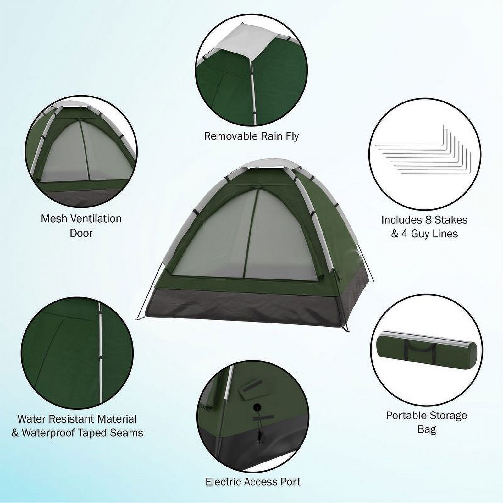ZAJ Lightweight, Water-Resistant 2-Person Dome Tent With Removable Rain Fly and Carry Bag - Green