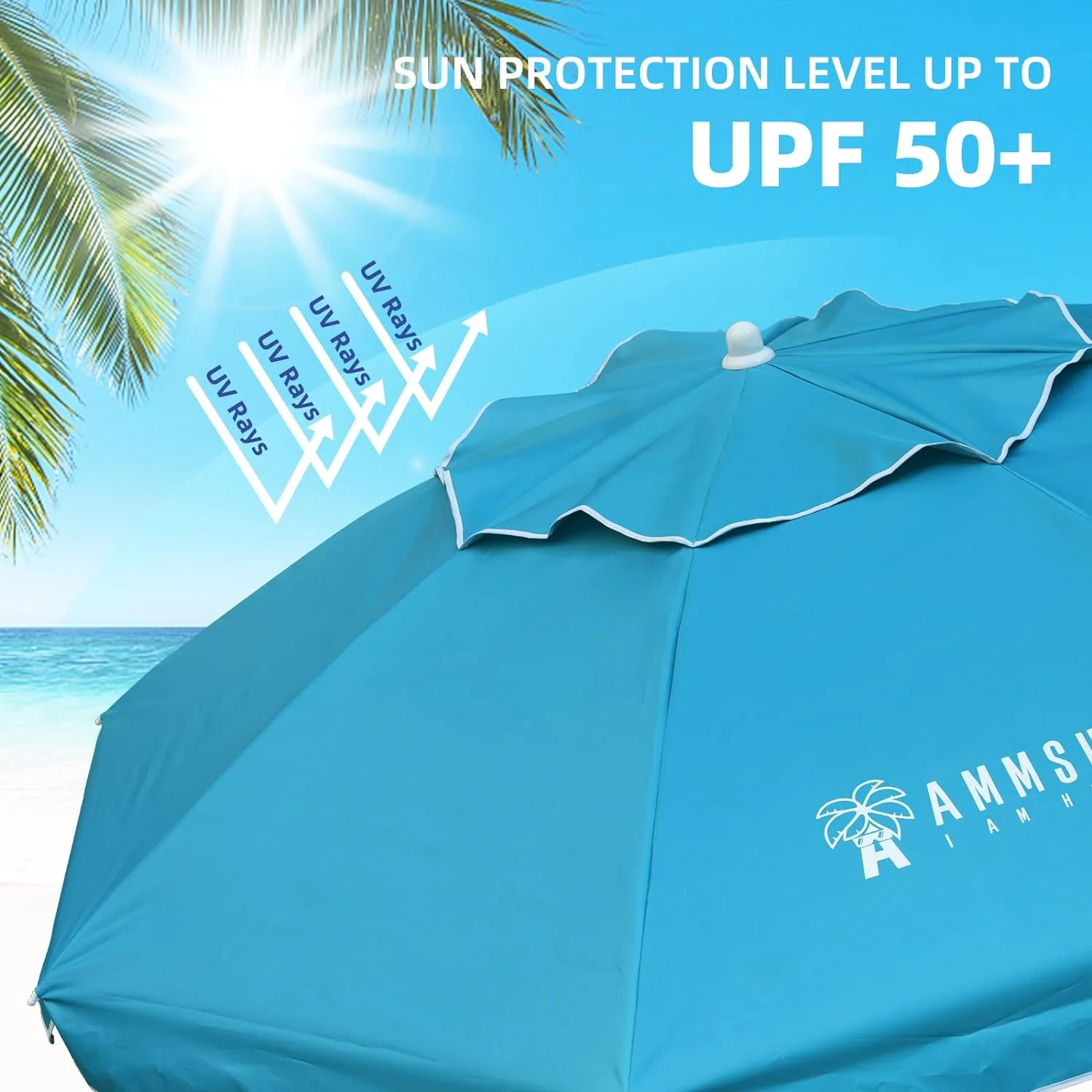 AMMSUN 6.5ft Heavy Duty Beach Umbrella with Tilt Sun Shelter & UV Protection & Carry Bag,Sky Blue