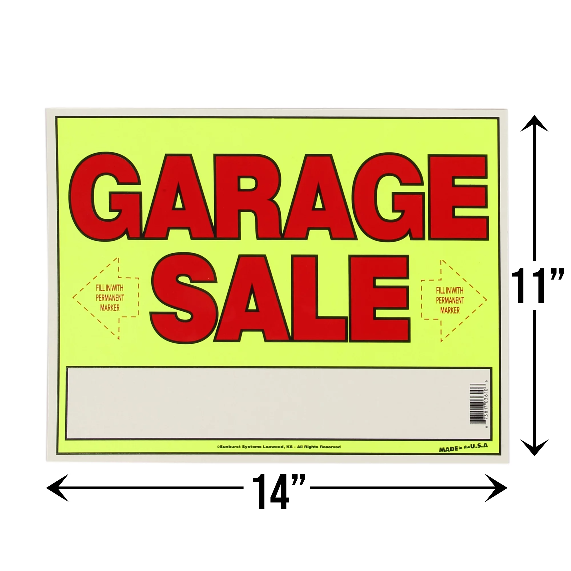 Sunburst Systems 3030 Garage Sale Sign Kit Includes: 3) Large Garage Sale Signs, 3) 11 x 14 Garage Sale Signs 1,200) Yellow, Pink & Green Price Stickers, and 20) Large Pricing Cards