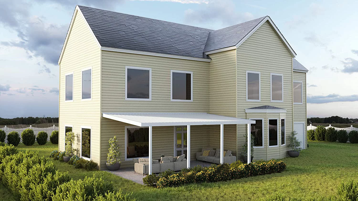 Four Seasons OLS Optima 22 ft wide x 12 ft deep Aluminum Patio Cover with 40lb Snowload & 4 Posts in White