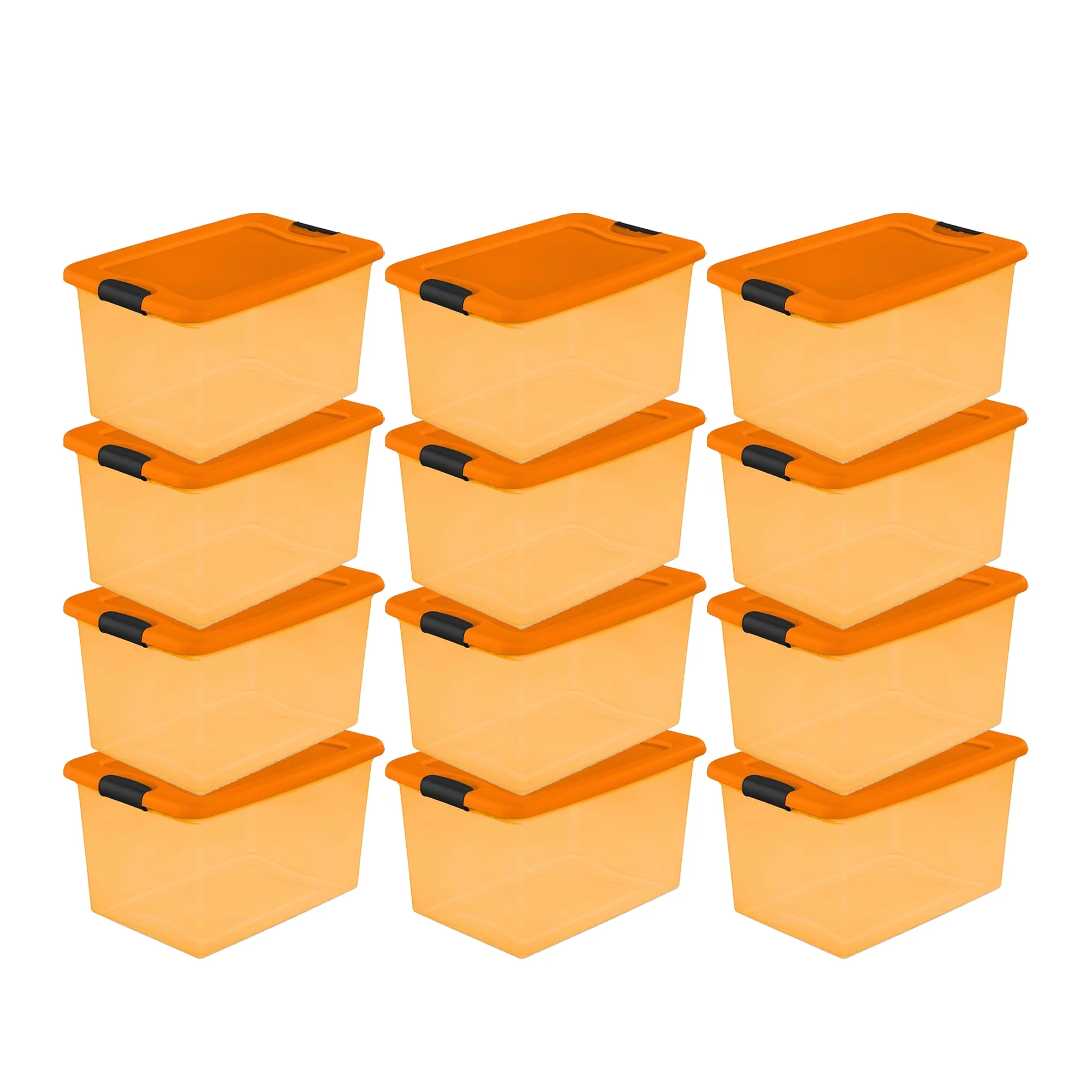 Sterilite Orange 64 Qt Latching Plastic Storage Box Container Tote, 12 Pack