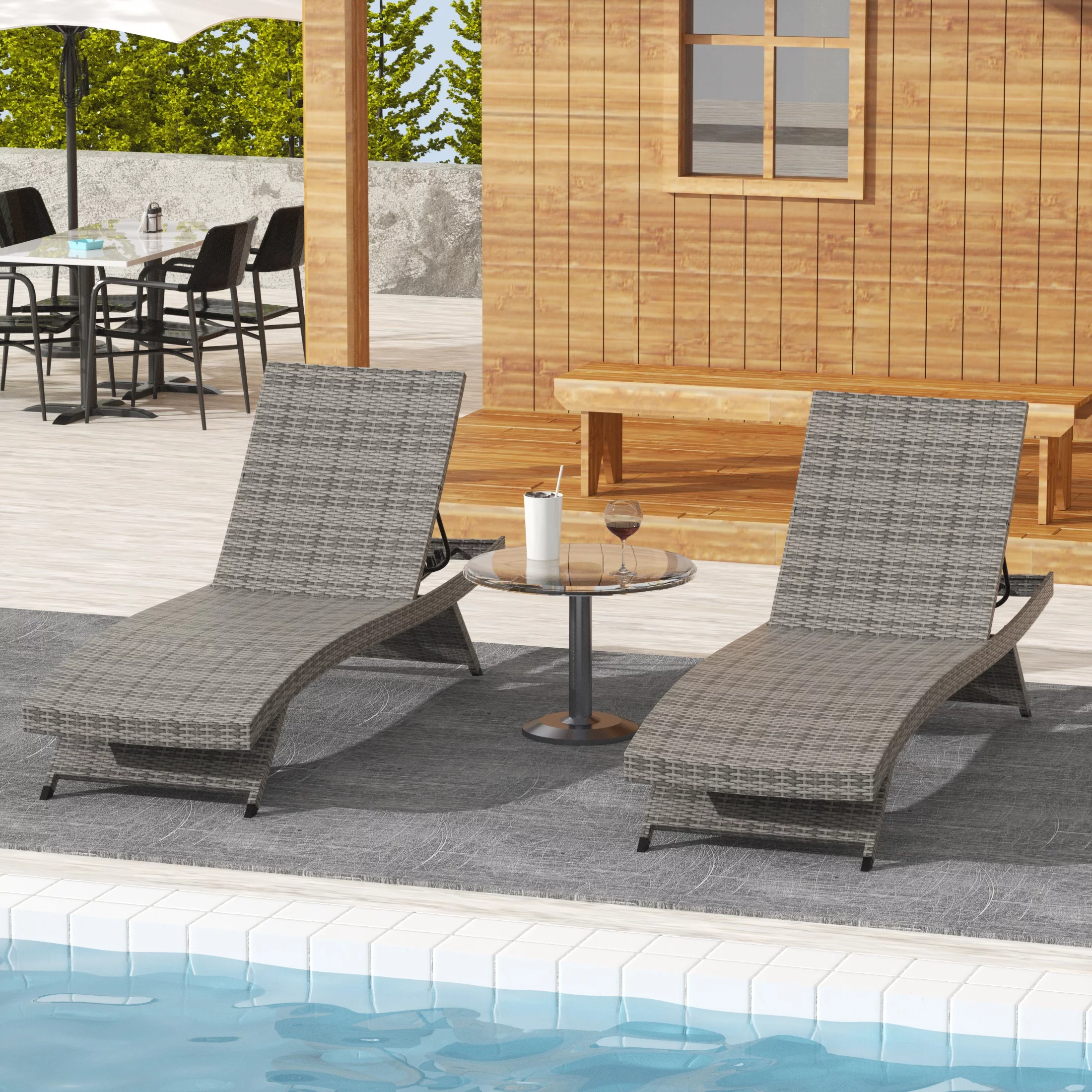WestinTrends Somerset Wicker Double Chaise Lounge, All Weather PE Rattan Folding Outdoor Lounge Chairs Set of 2 Pool Chairs with Adjustable Backrest, Gray