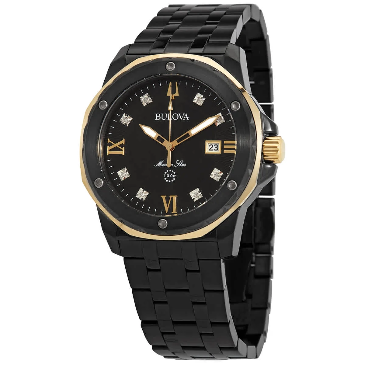 Bulova Marine Star Quartz Diamond Black Dial Men's Watch 98D176
