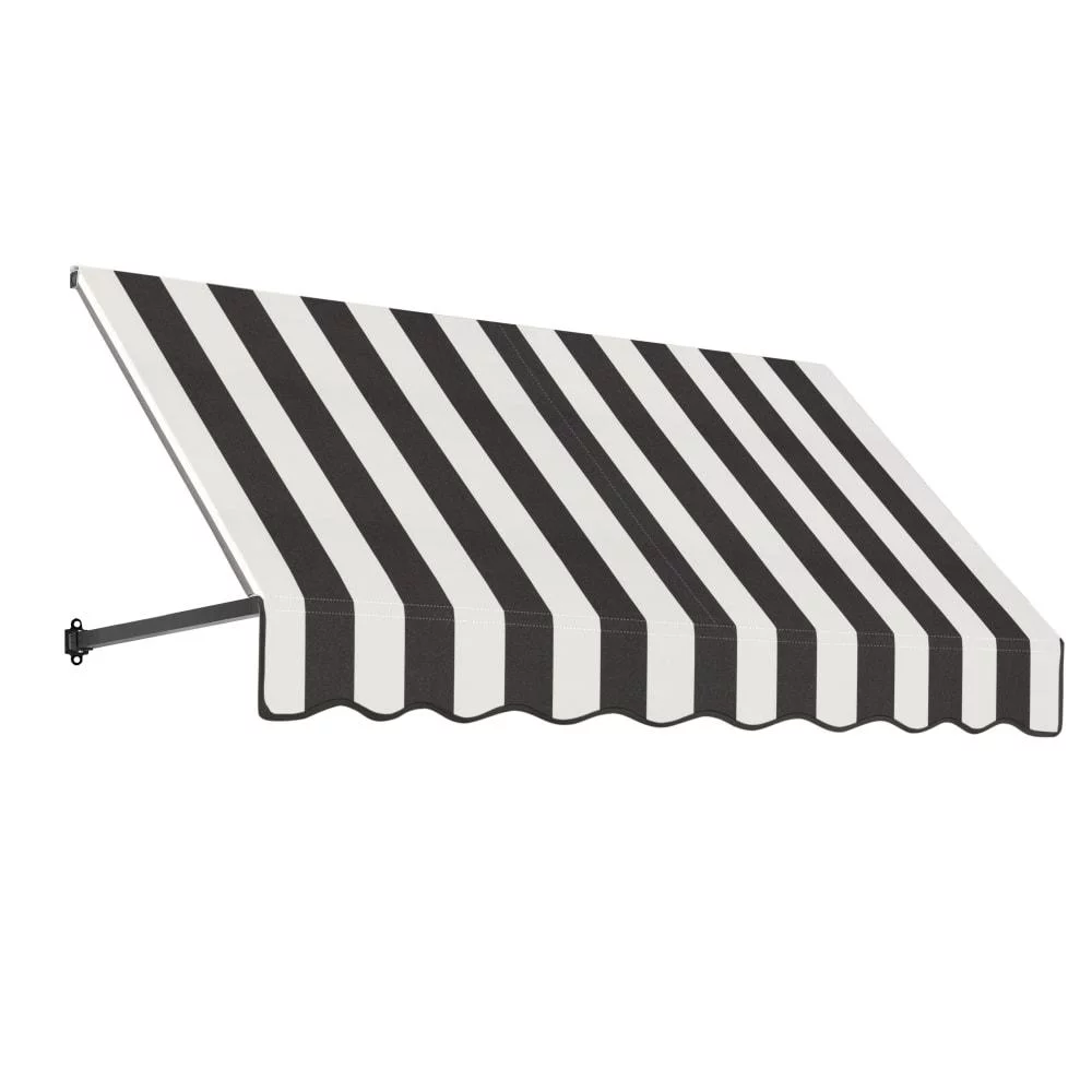 Awntech 6.375 ft Dallas Retro Fixed Awning Acrylic Fabric, Black/White Stripe